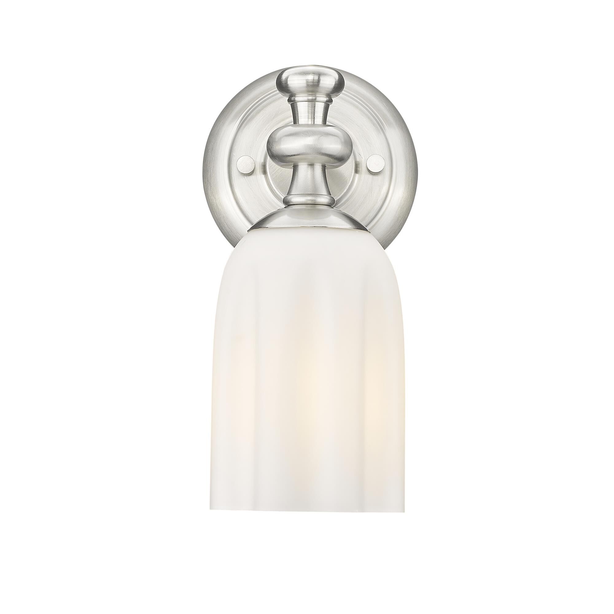 Shown in Brushed Nickel finish and Opal Etched glass and Opal Etched shade