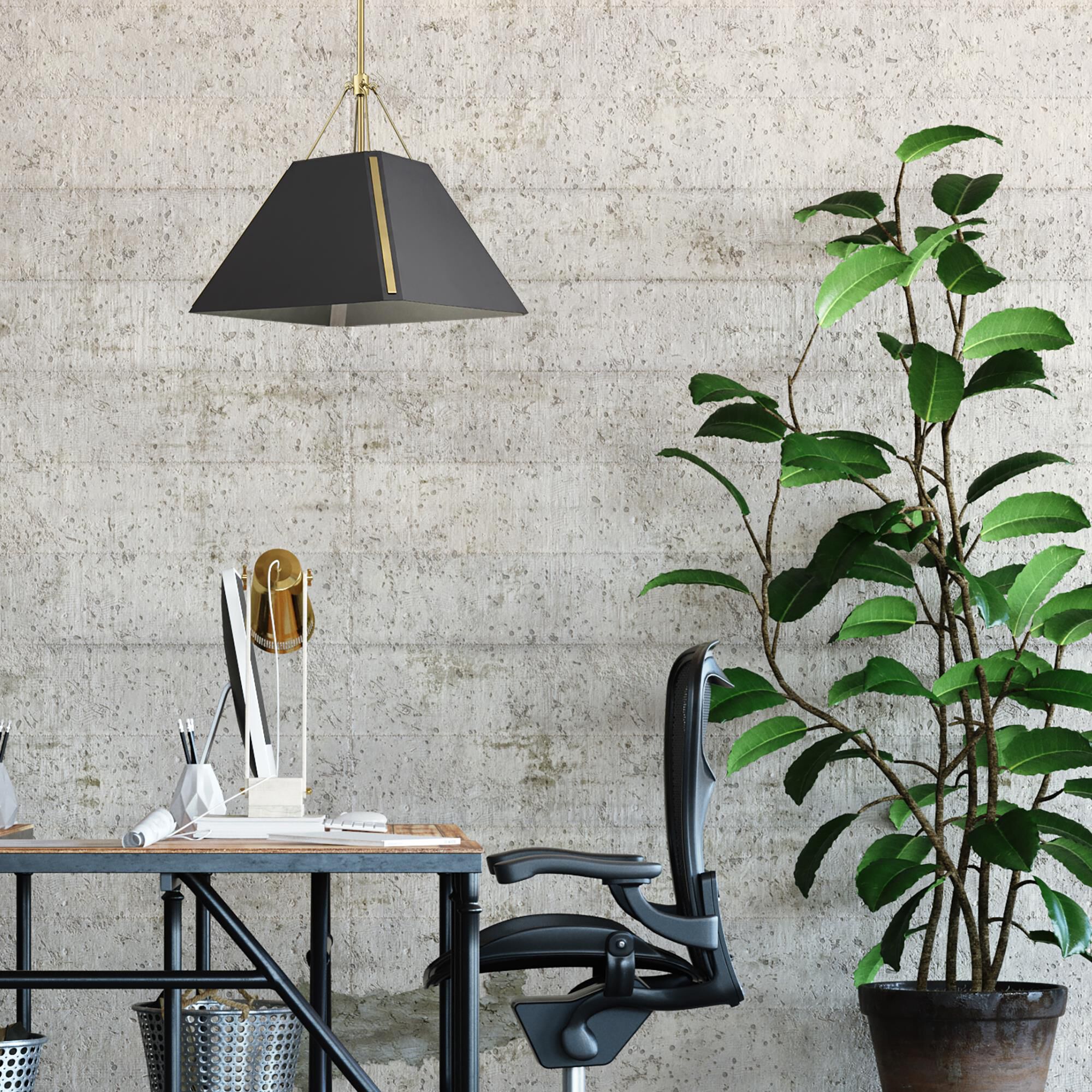 Shown in Brushed Champagne Bronze finish and Natural Black shade