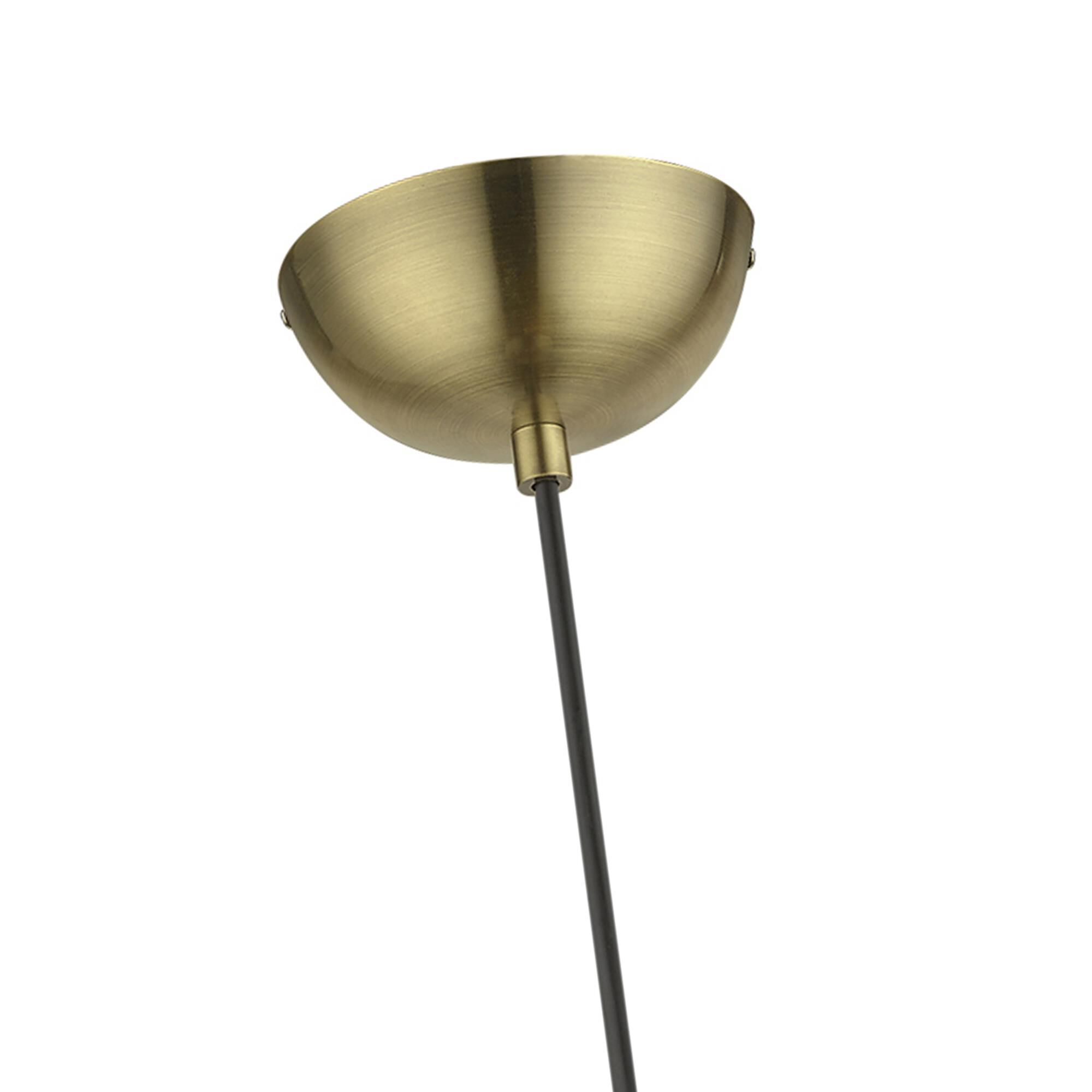 Shown in Antique Brass with Polished Brass Accents finish and Antique Brass Steel With Shiny White Inside shade