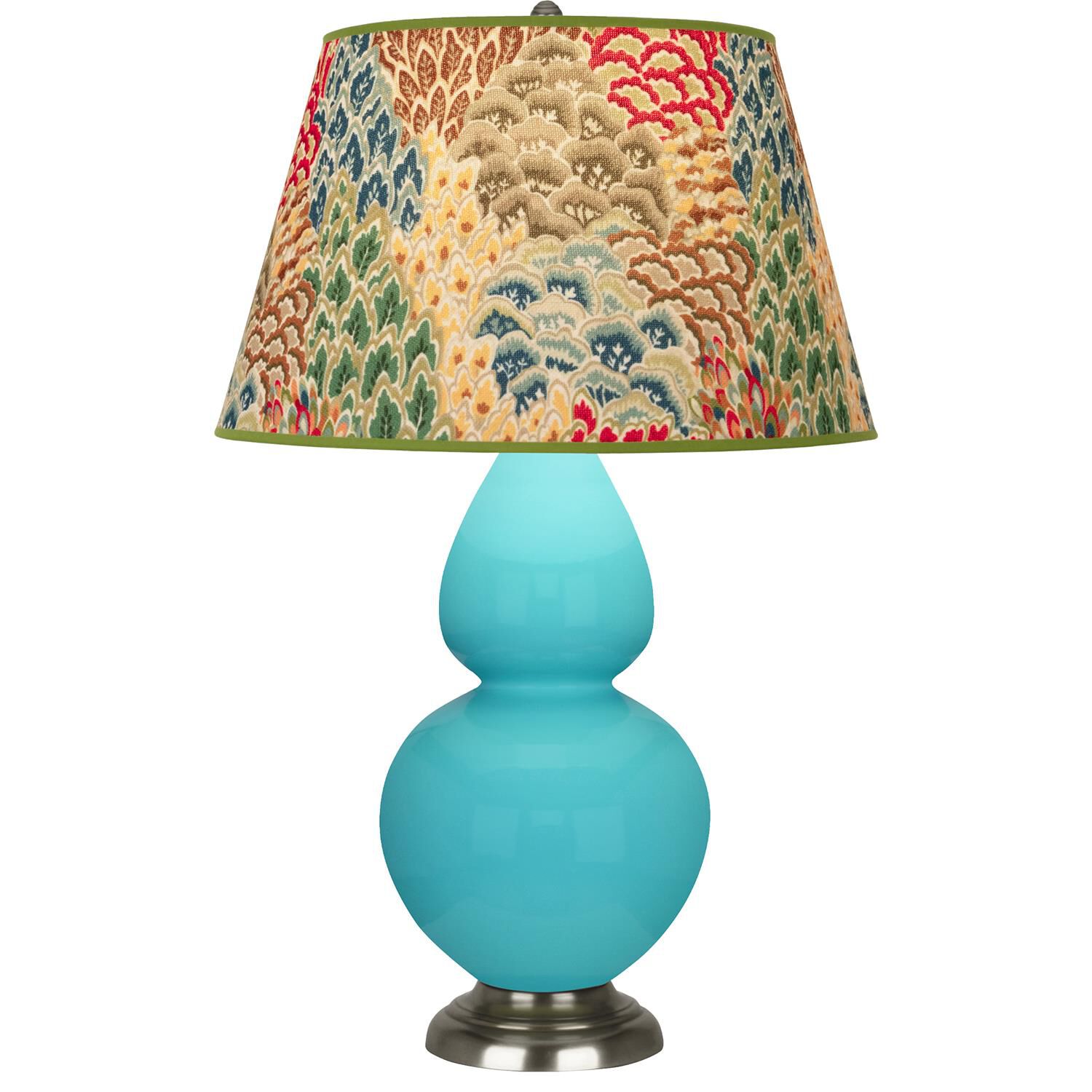 Shown in Egg Blue finish and Fall Floral shade and Antique Silver accent