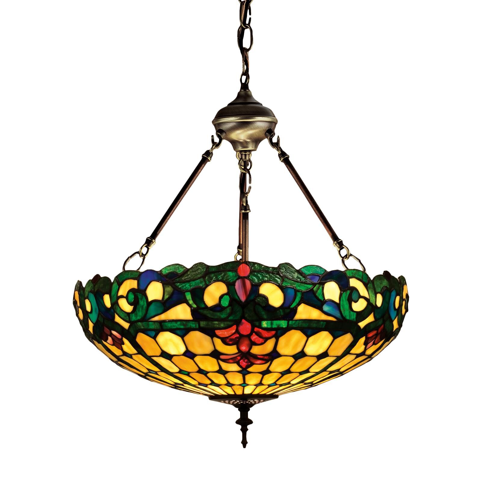 Shown in Mahogany Bronze finish and Merlot-Emerald Green-Sea Blue-Ivory glass