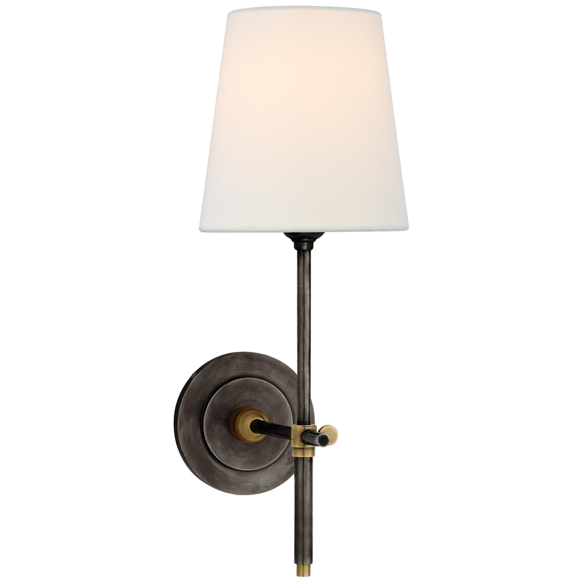 Shown in Hand-Rubbed Antique Brass finish and Linen shade