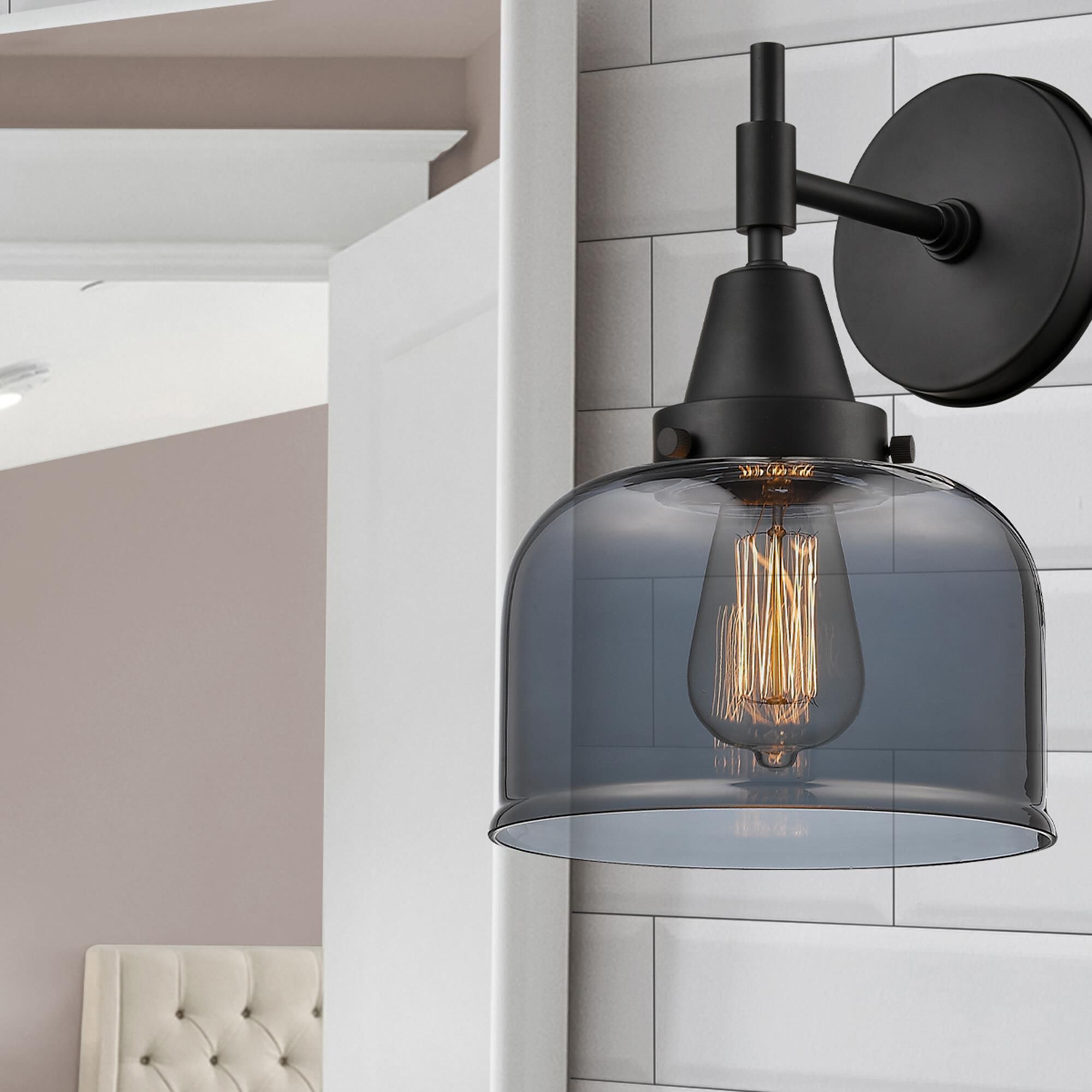 Shown in Matte Black finish and Plated Smoke Large Cone glass