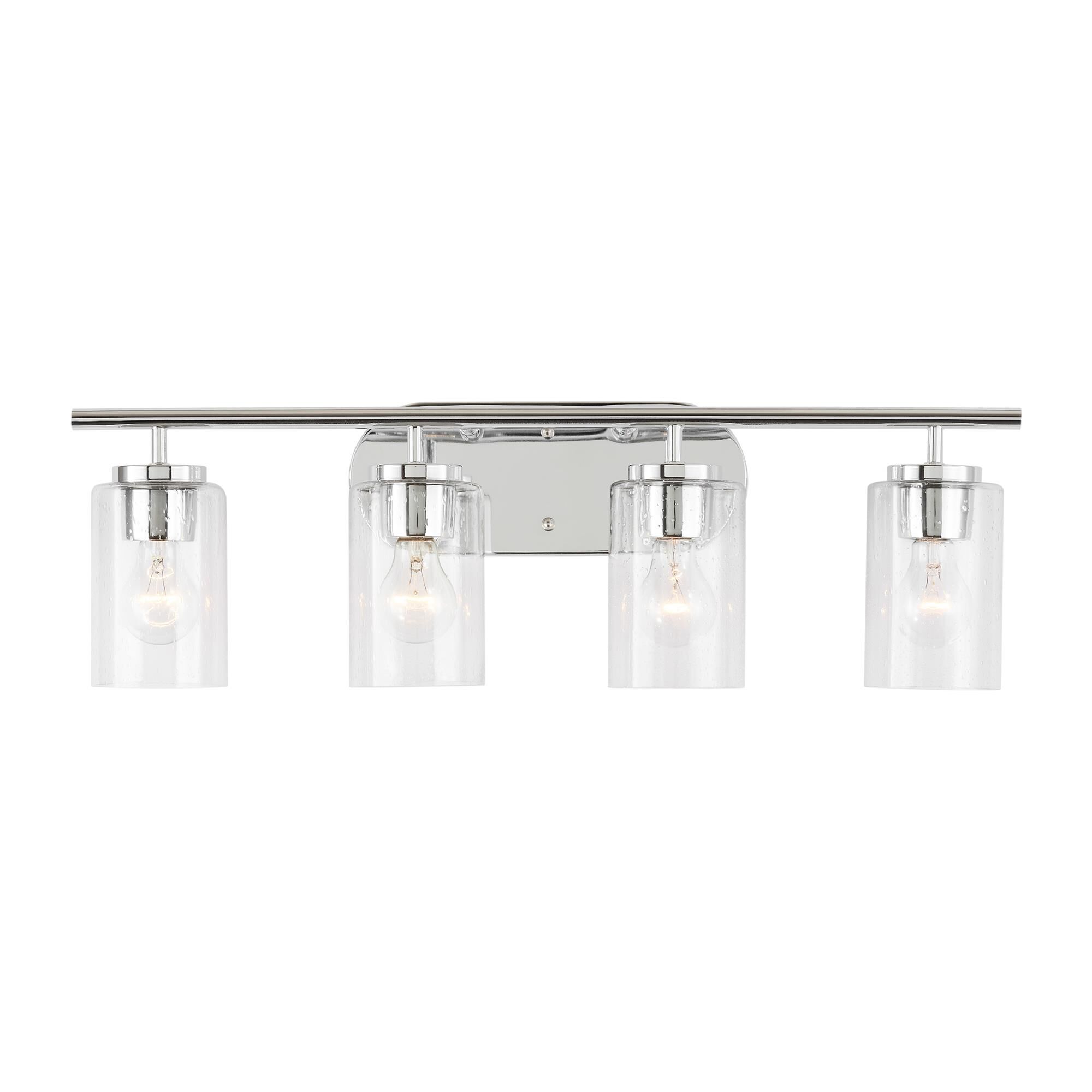 Shown in Chrome finish and Clear Seeded glass