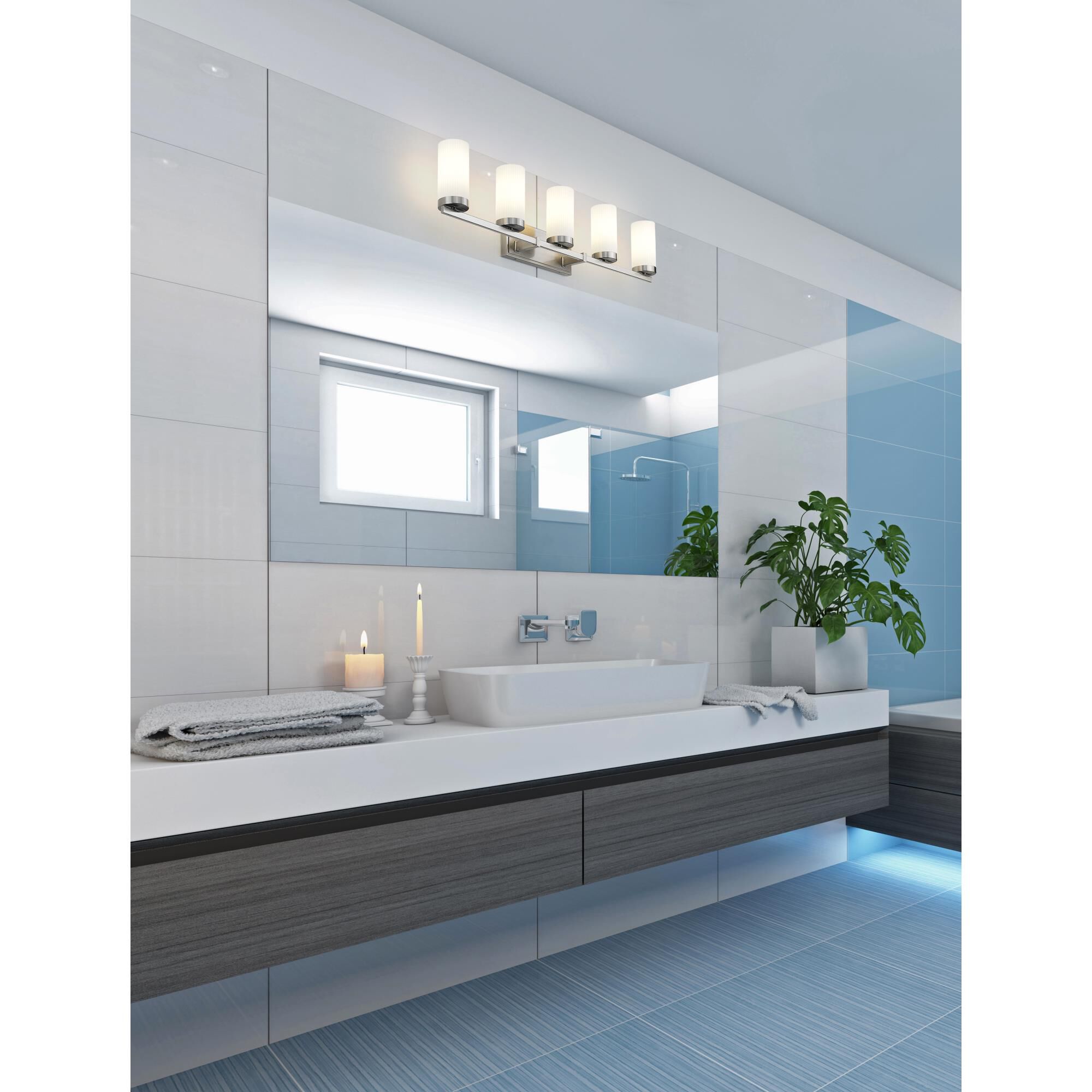 Shown in Brushed Nickel finish and White glass and White shade