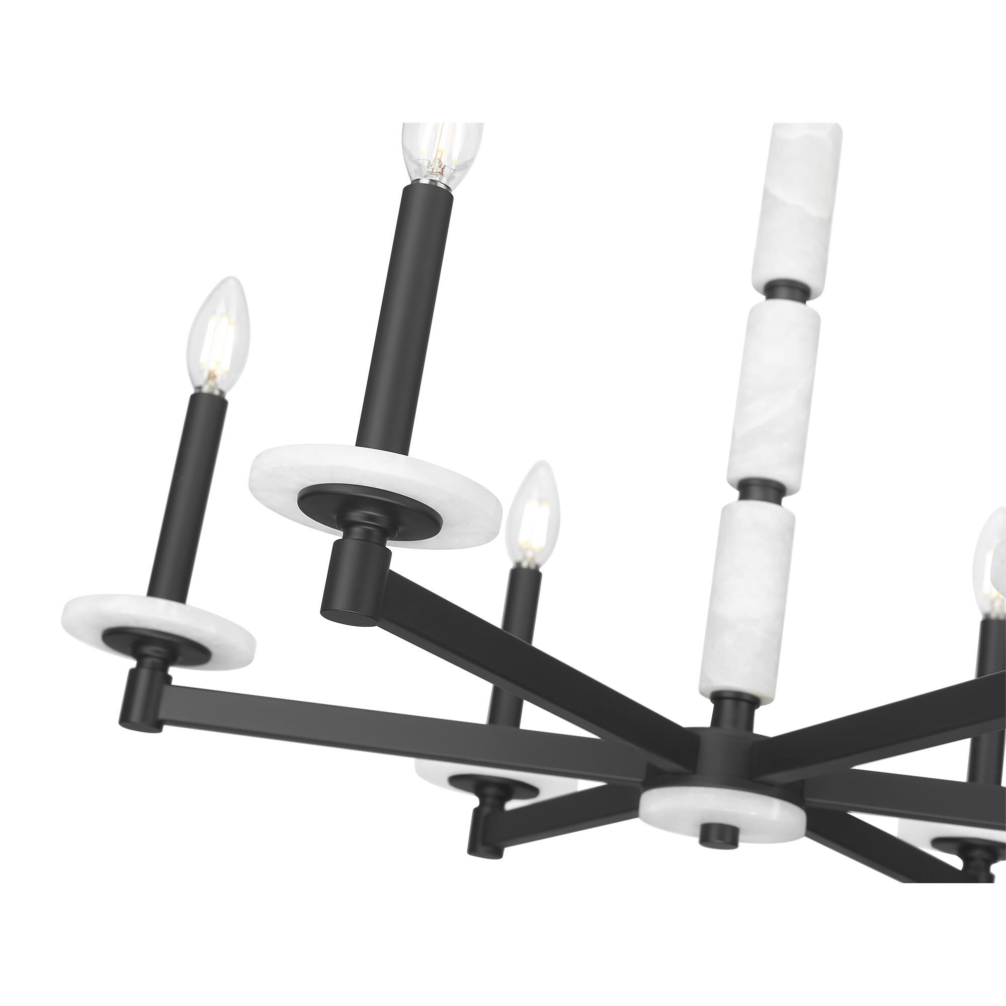Shown in Matte Black finish and Alabaster glass and Alabaster shade
