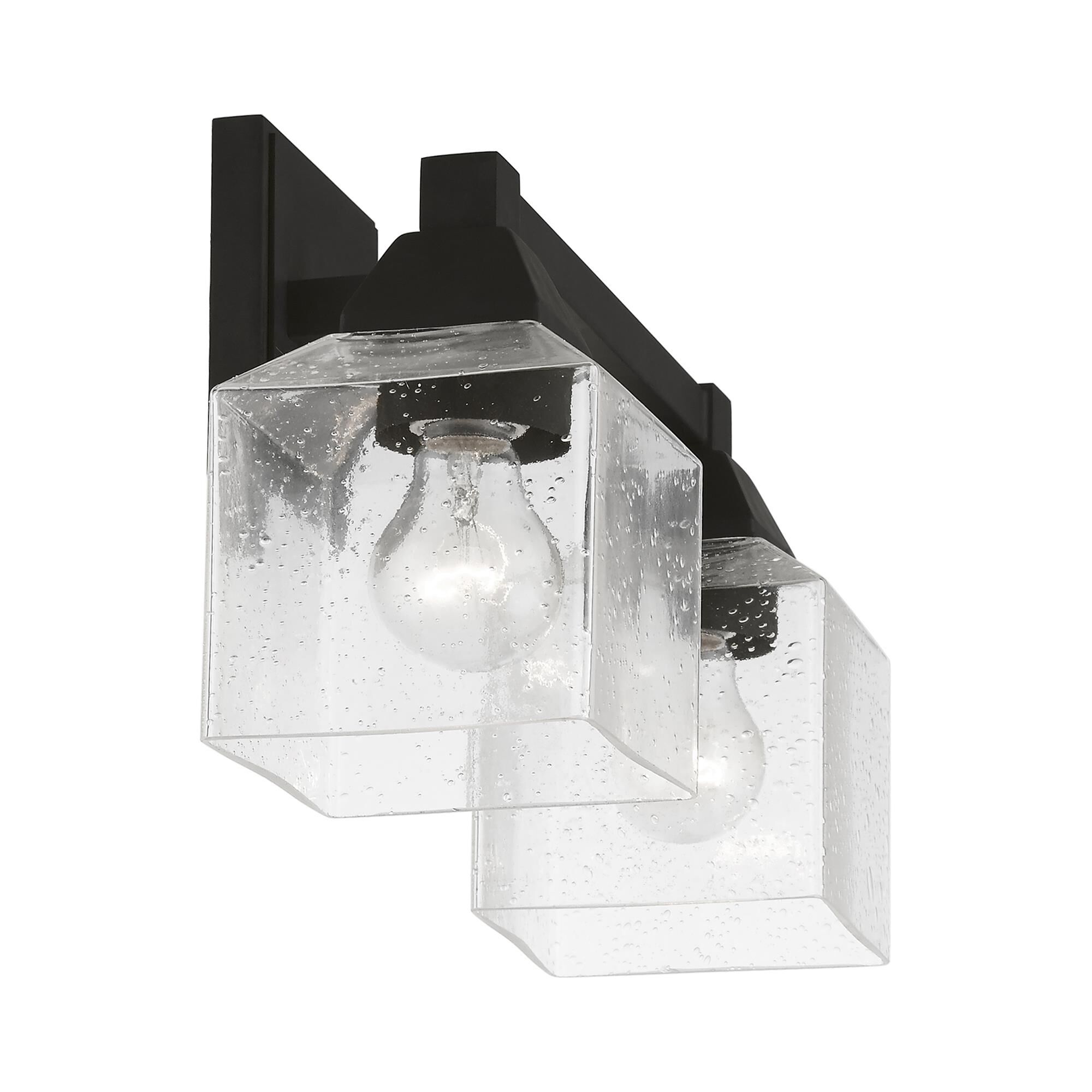 Shown in Black finish and Hand Blown Clear Seeded glass