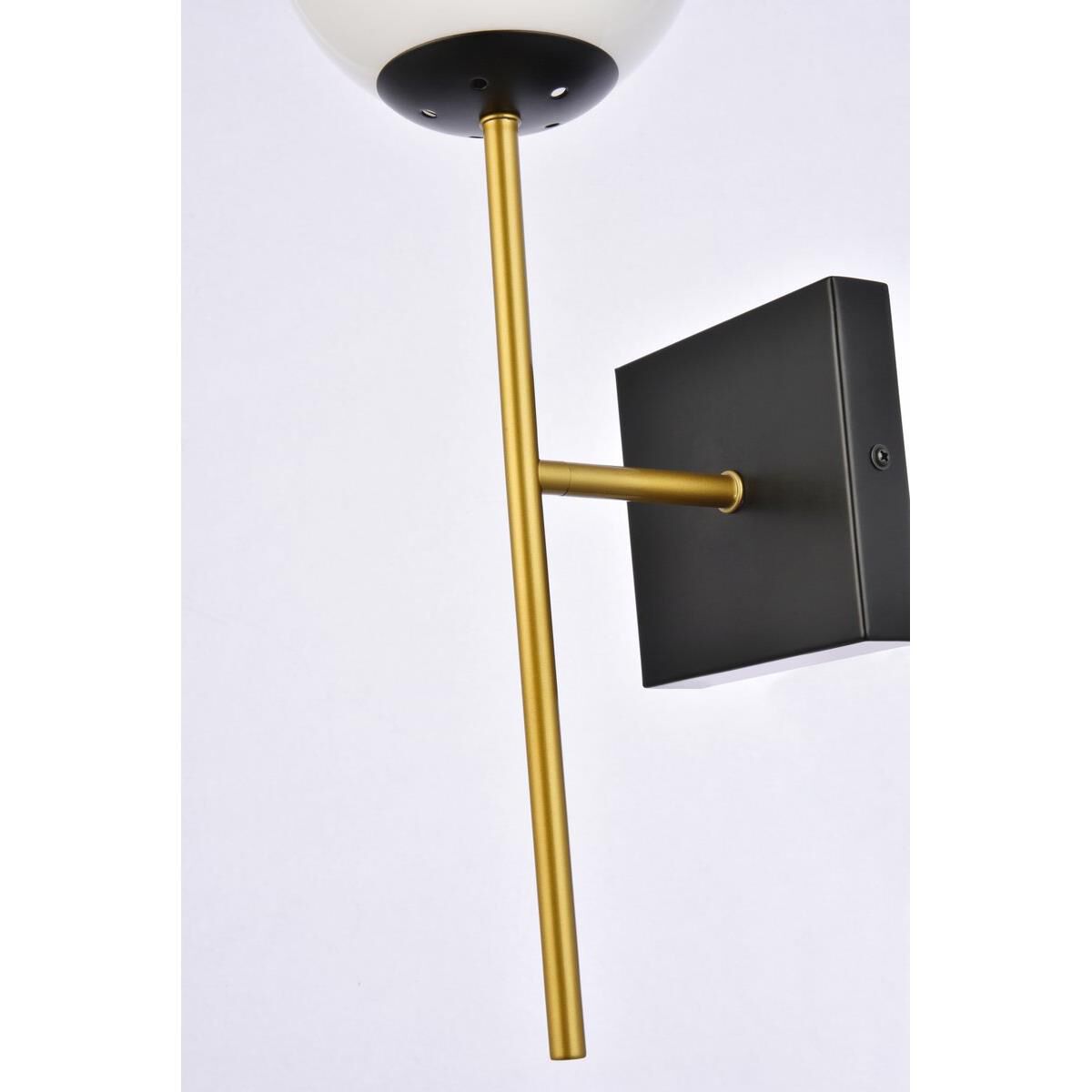 Shown in Black and Brass finish and White glass