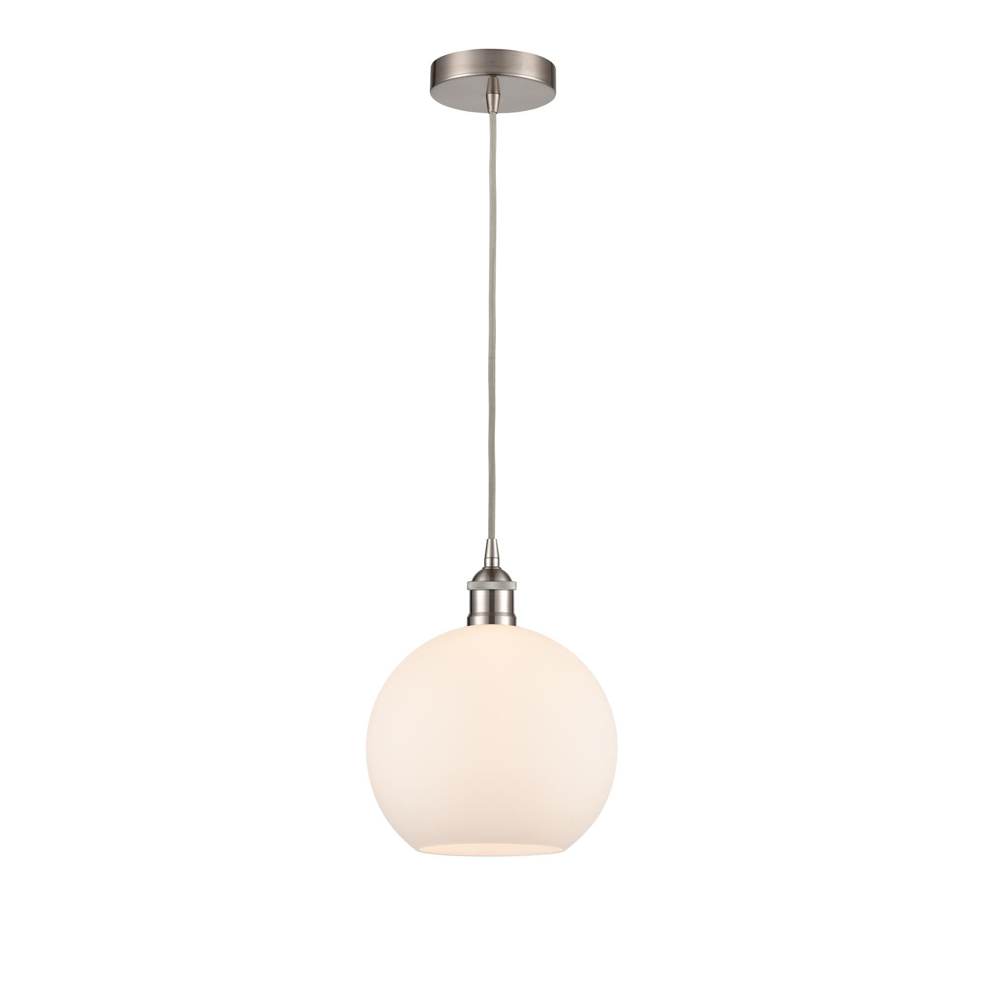 Shown in Brushed Satin Nickel finish and Cased Matte White Large Athens glass