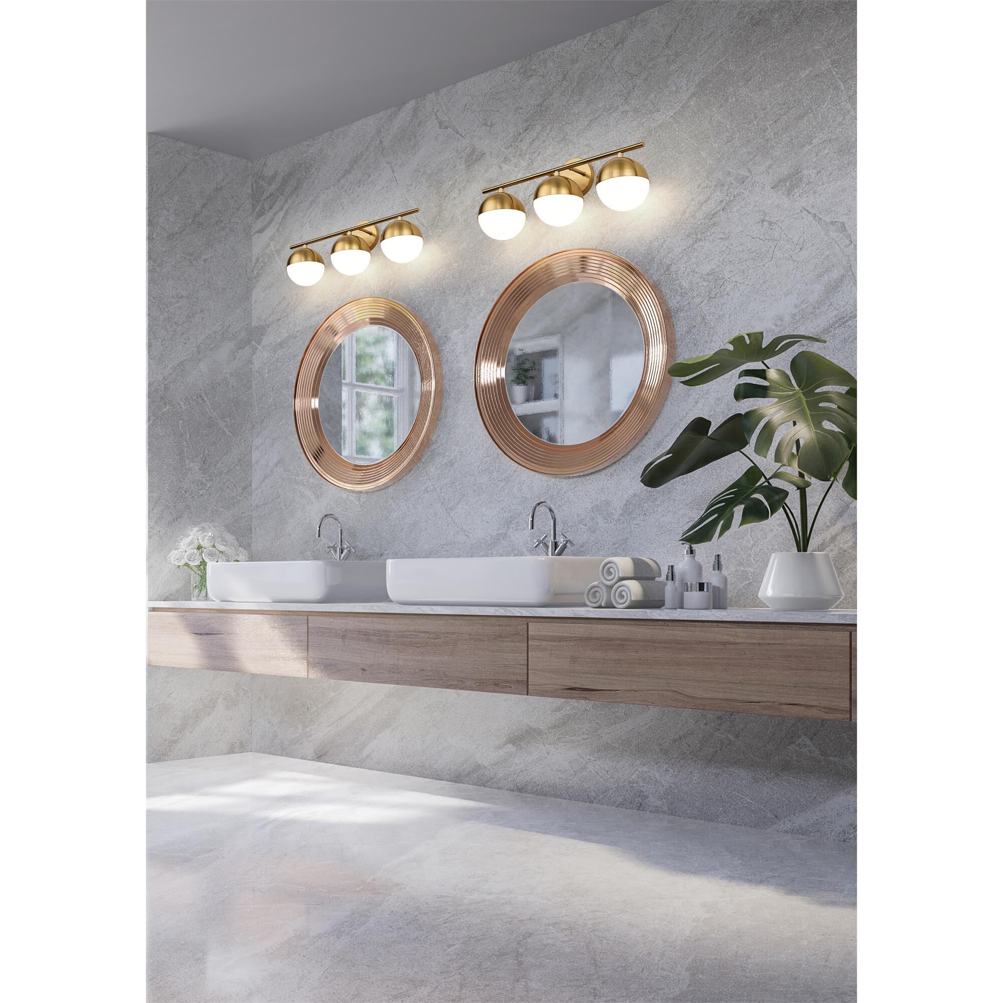 Shown in Modern Gold finish and Matte Opal glass and Matte Opal shade