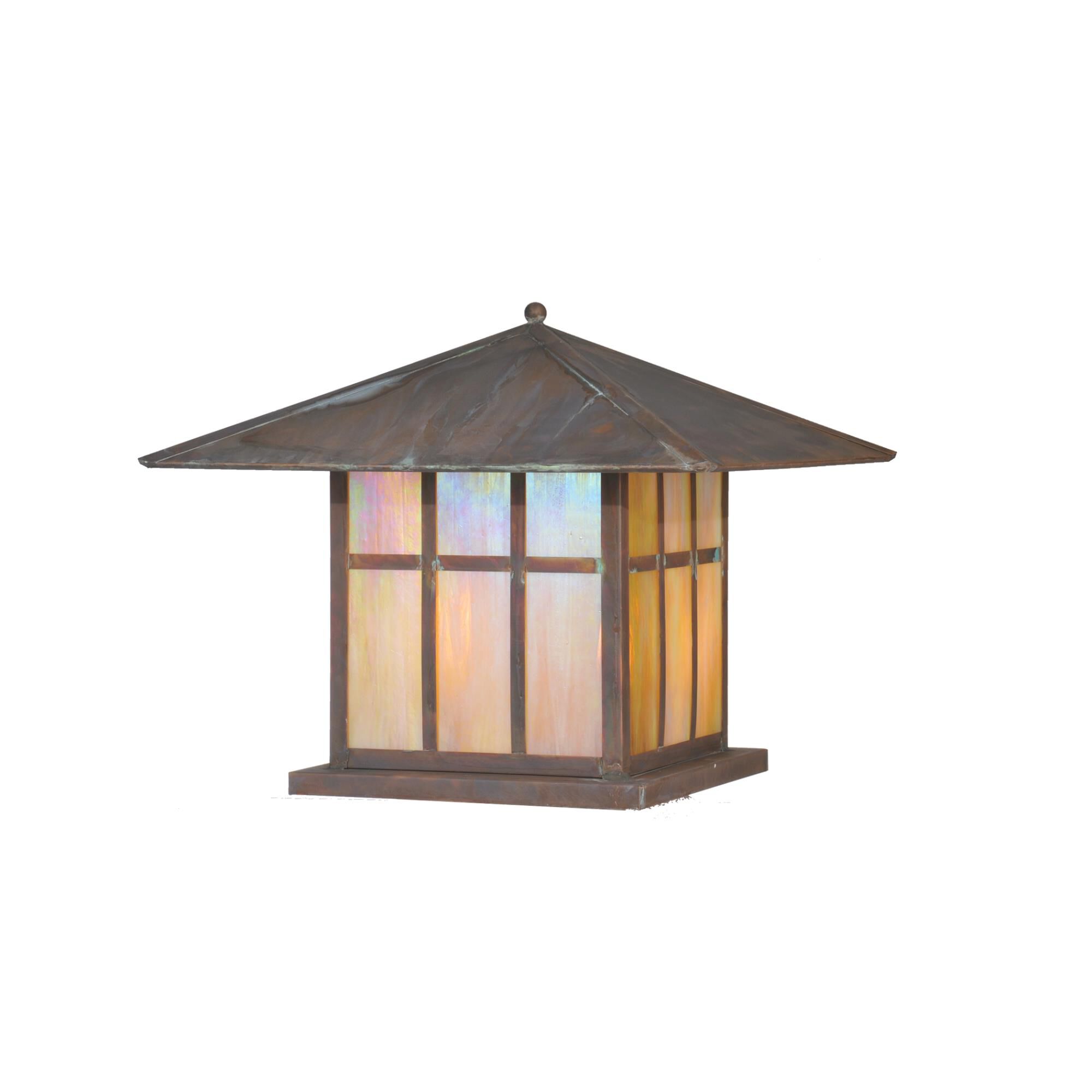 Shown in Vintage Copper Finish finish and Beige Iridescent glass