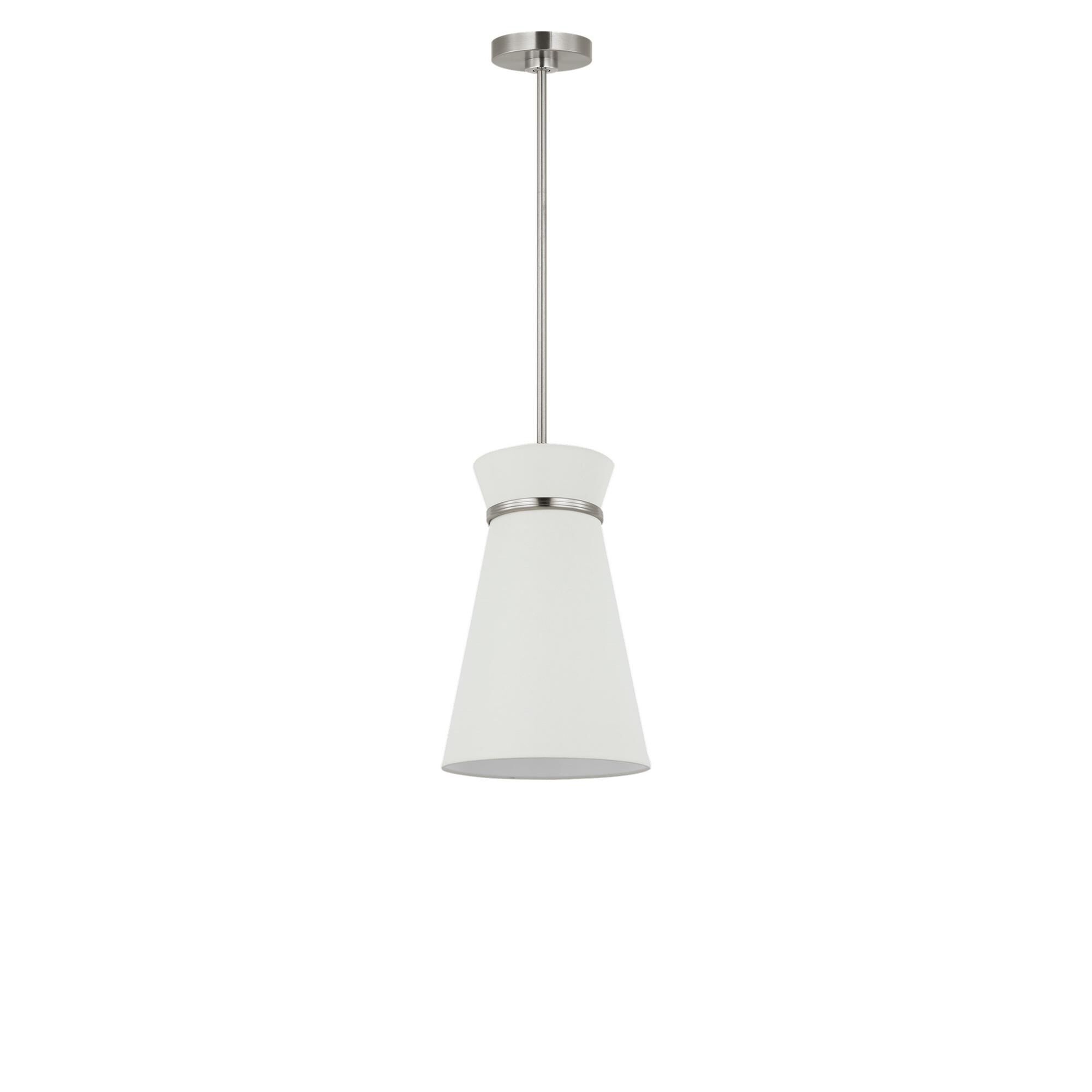 Shown in Brushed Nickel finish and White Linen shade