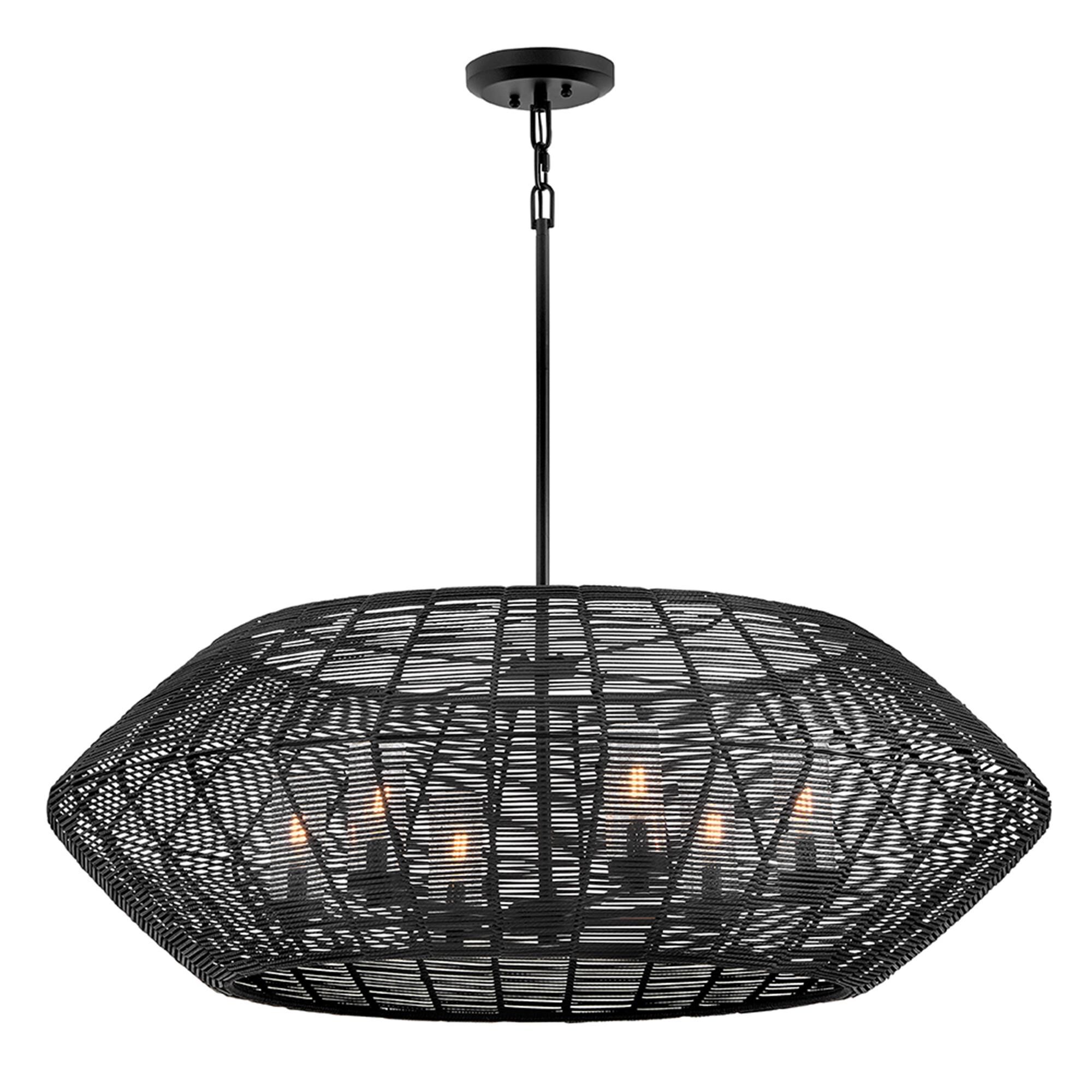 Shown in Black finish and Black All Weather Rattan with Clear Seedy Glass shade