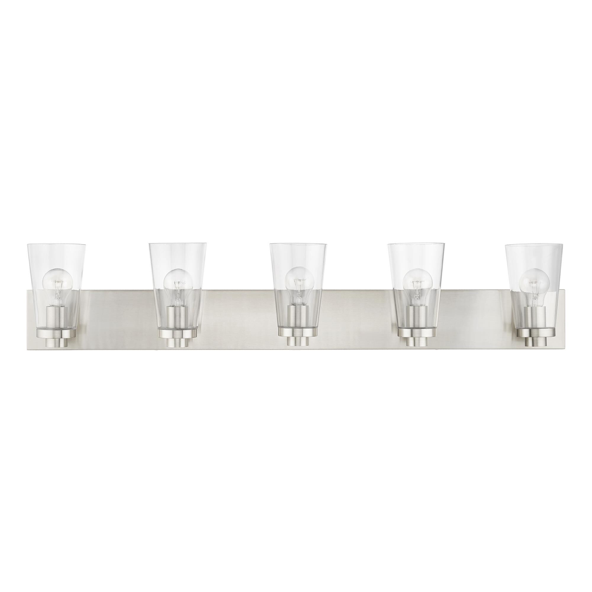 Shown in Brushed Nickel finish and Clear glass