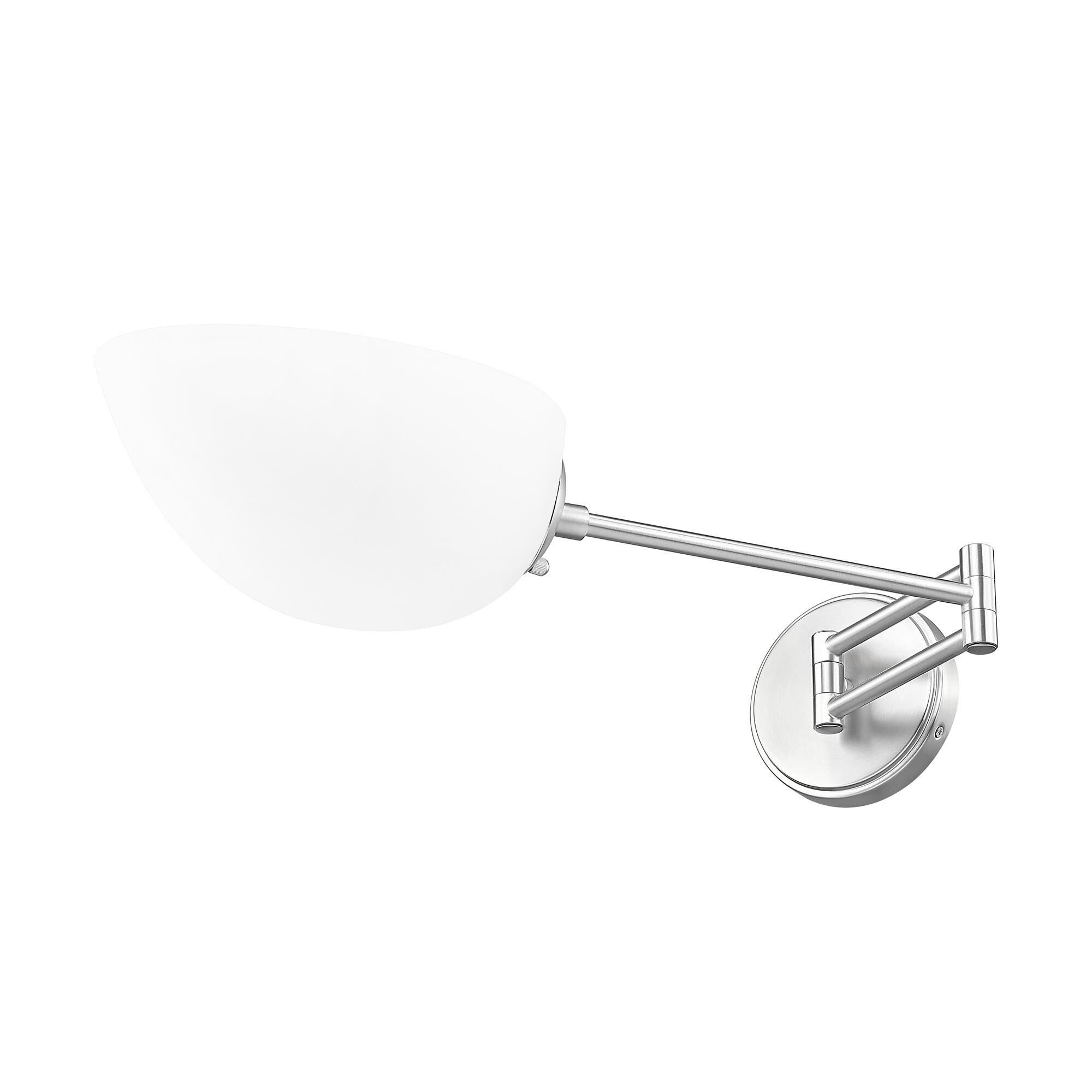 Shown in Brushed Nickel finish and White glass