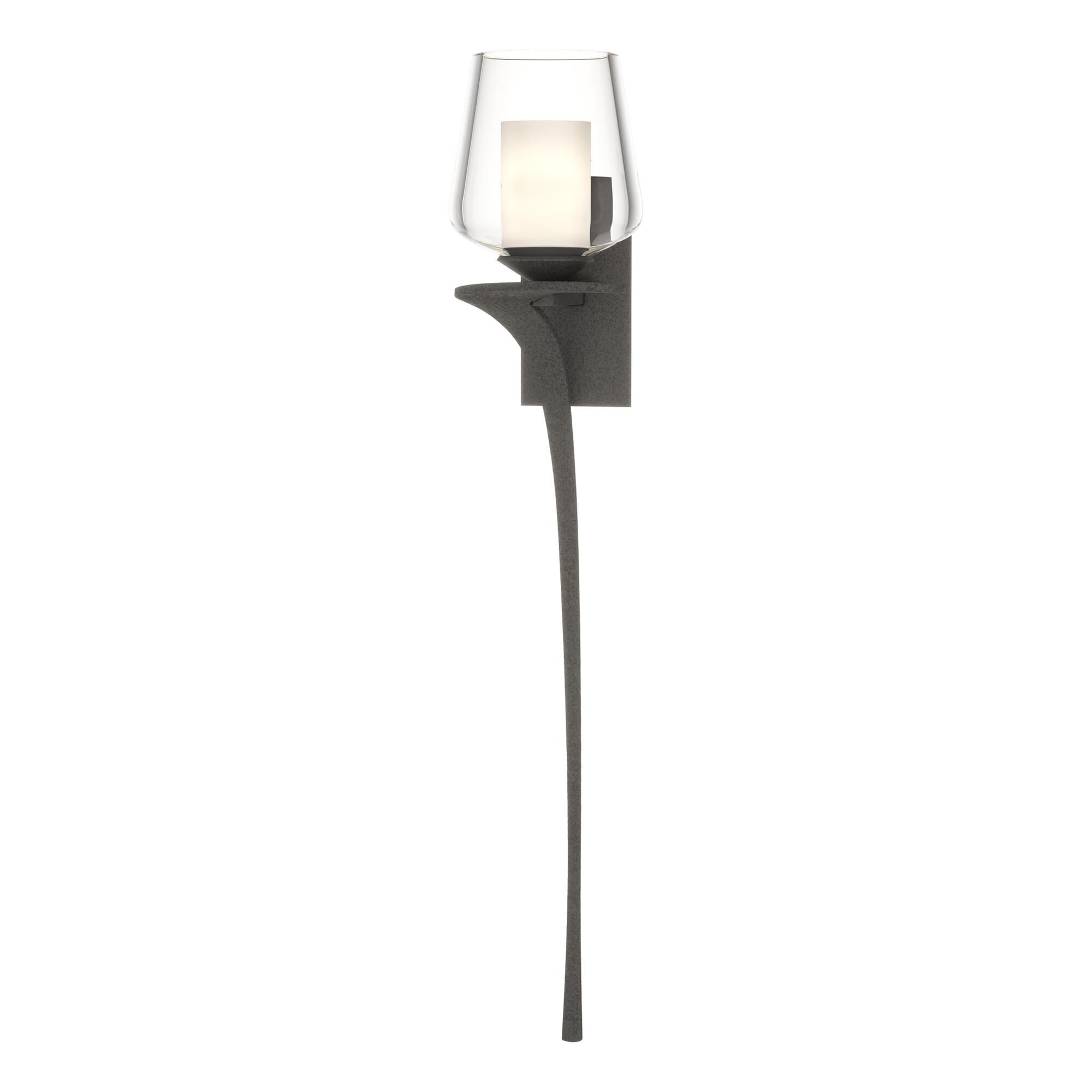 Shown in Natural Iron finish and Opal and Clear glass and Orientation: Left accent