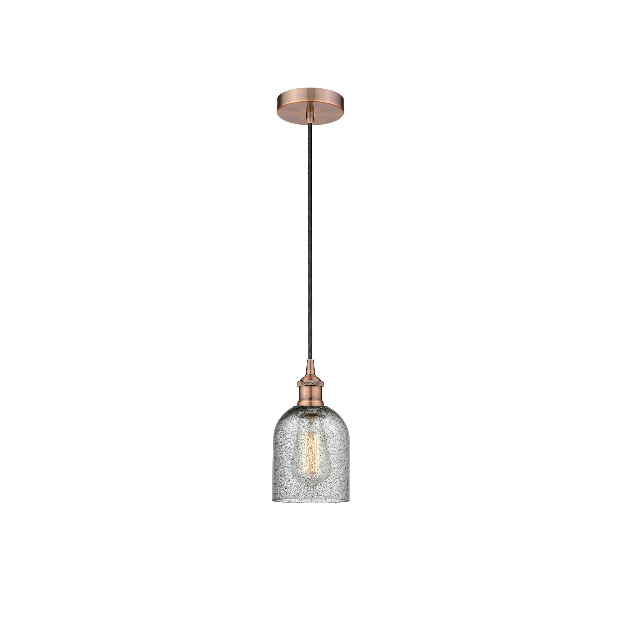 Shown in Antique Copper finish and Charcoal Caledonia glass
