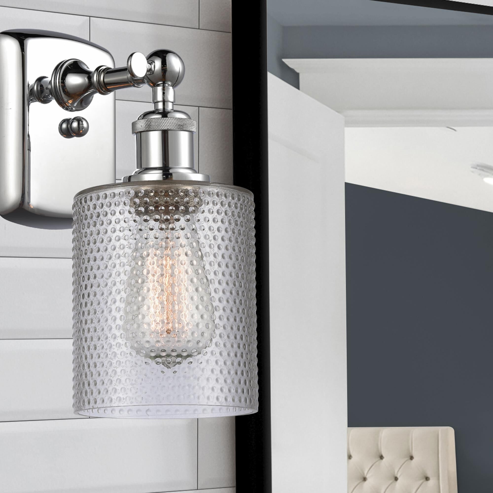 Shown in Polished Chrome finish and Clear Ripple glass