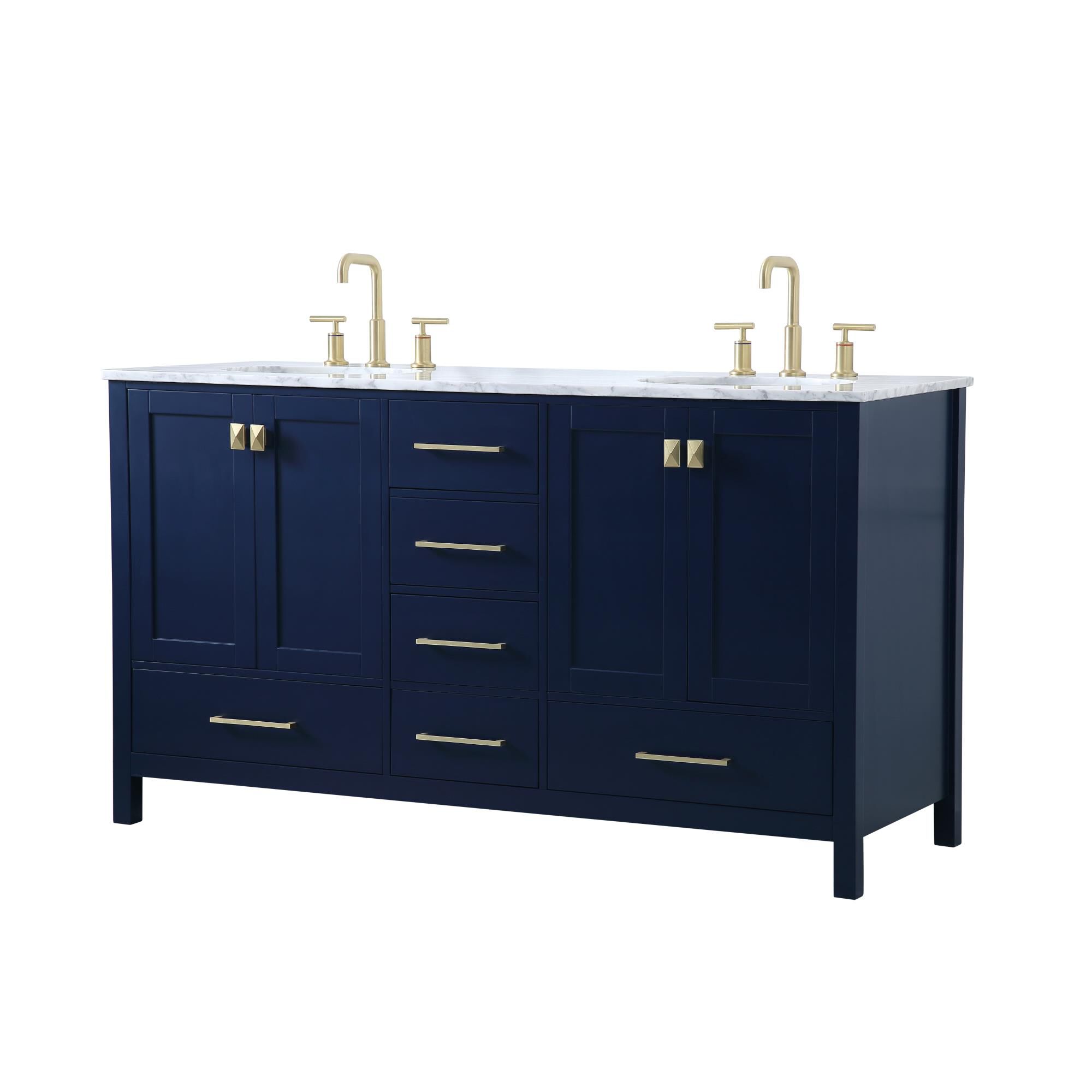 Shown in Blue And Gold With Carrara White Marble finish