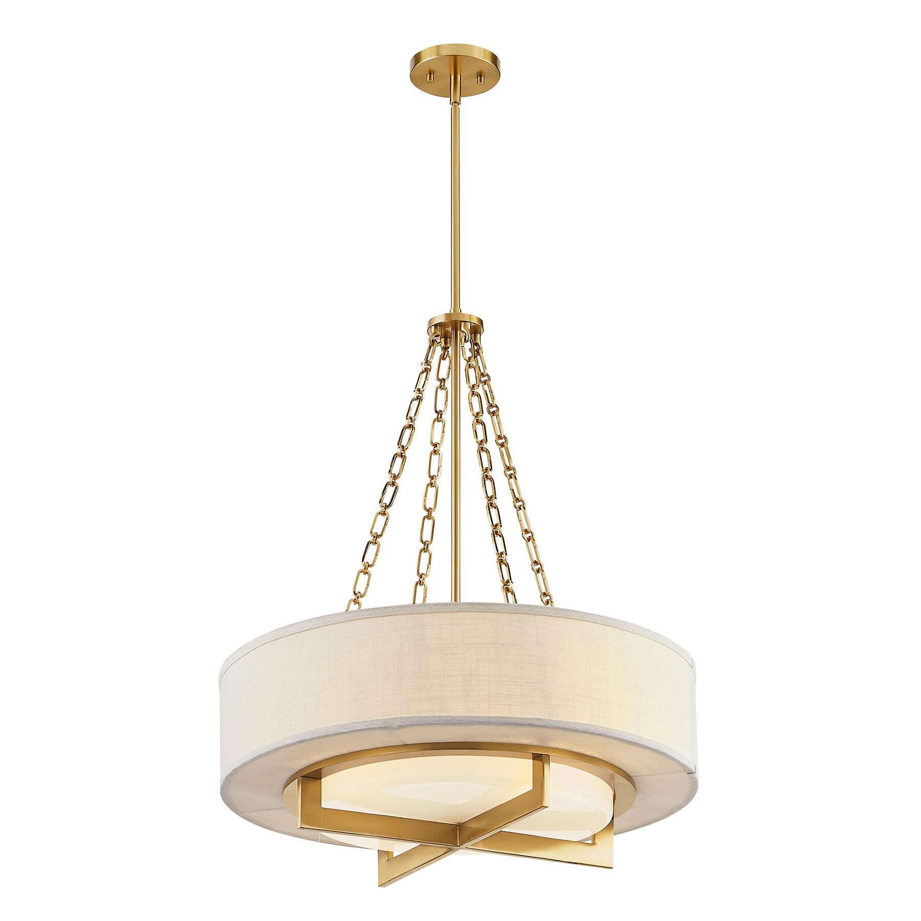 Shown in Warm Brass finish and White Linen shade