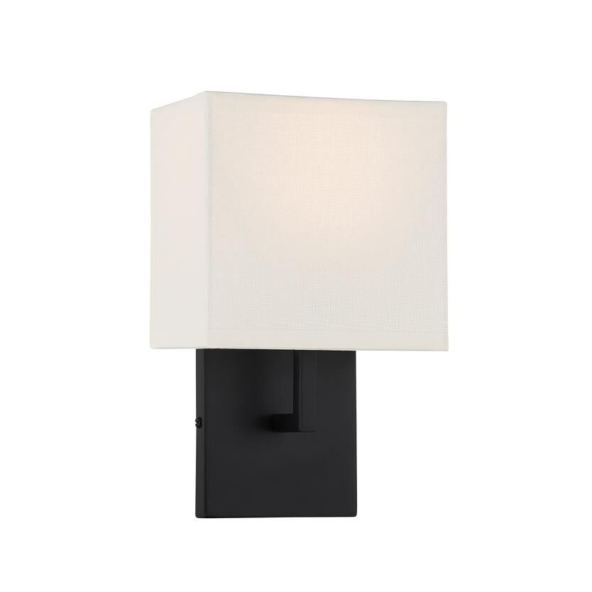 Shown in Coal finish and White glass and Fabric shade