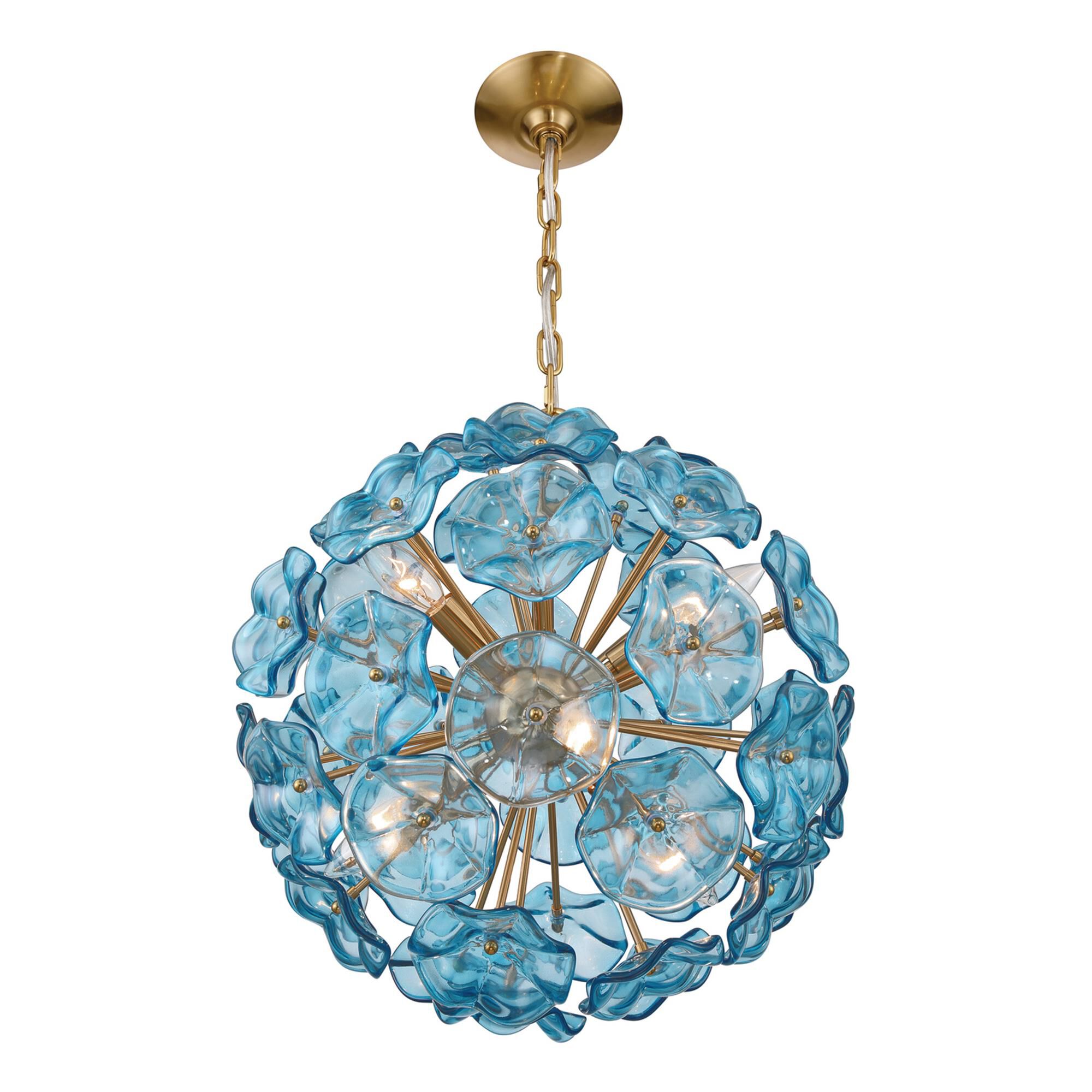 Shown in Aged Brass finish and Floral Glass Petals crystal