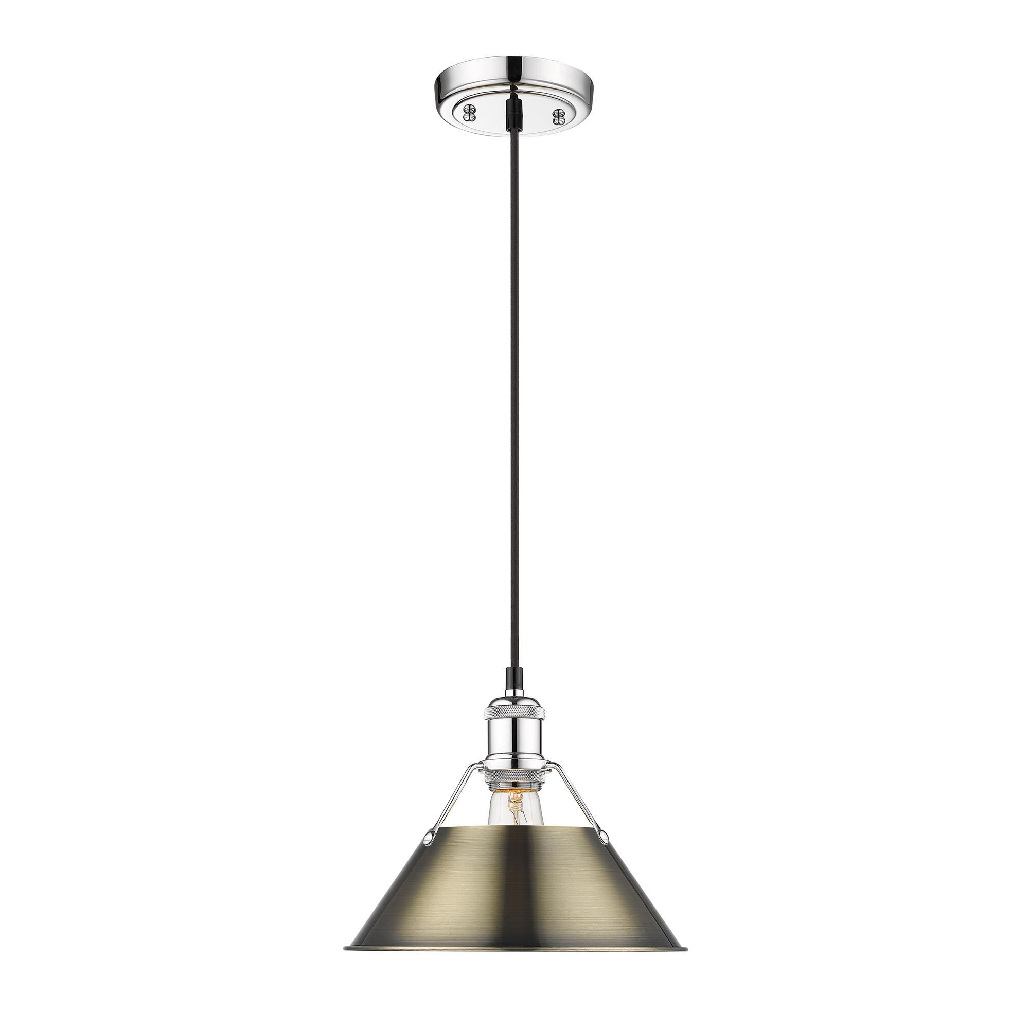 Shown in Chrome finish and Without Glass glass and Aged Brass shade