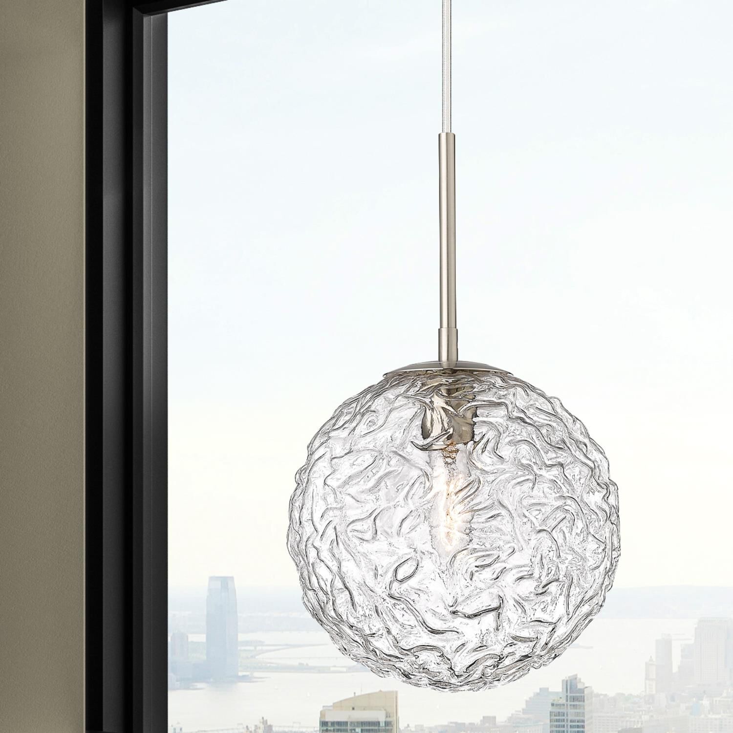 Shown in Satin Nickel finish and Clear shade