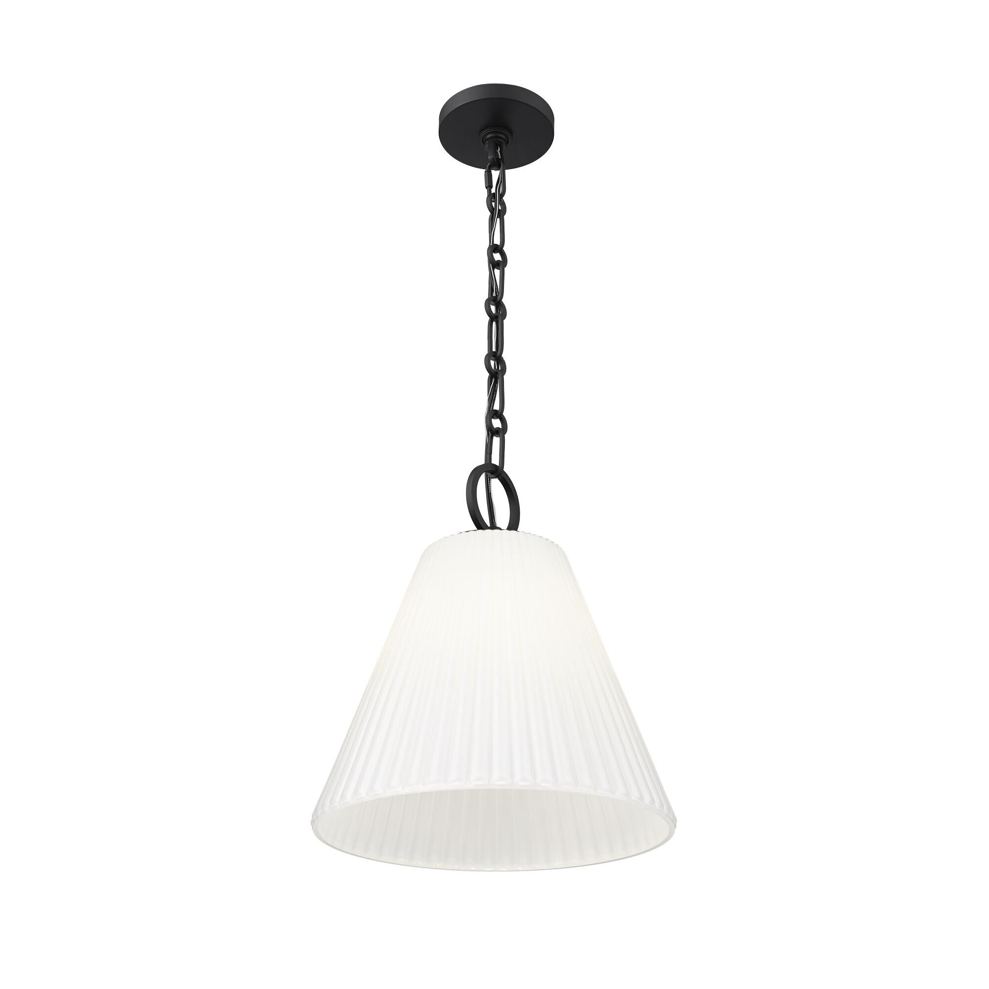 Shown in Matte Black finish and White glass and White shade