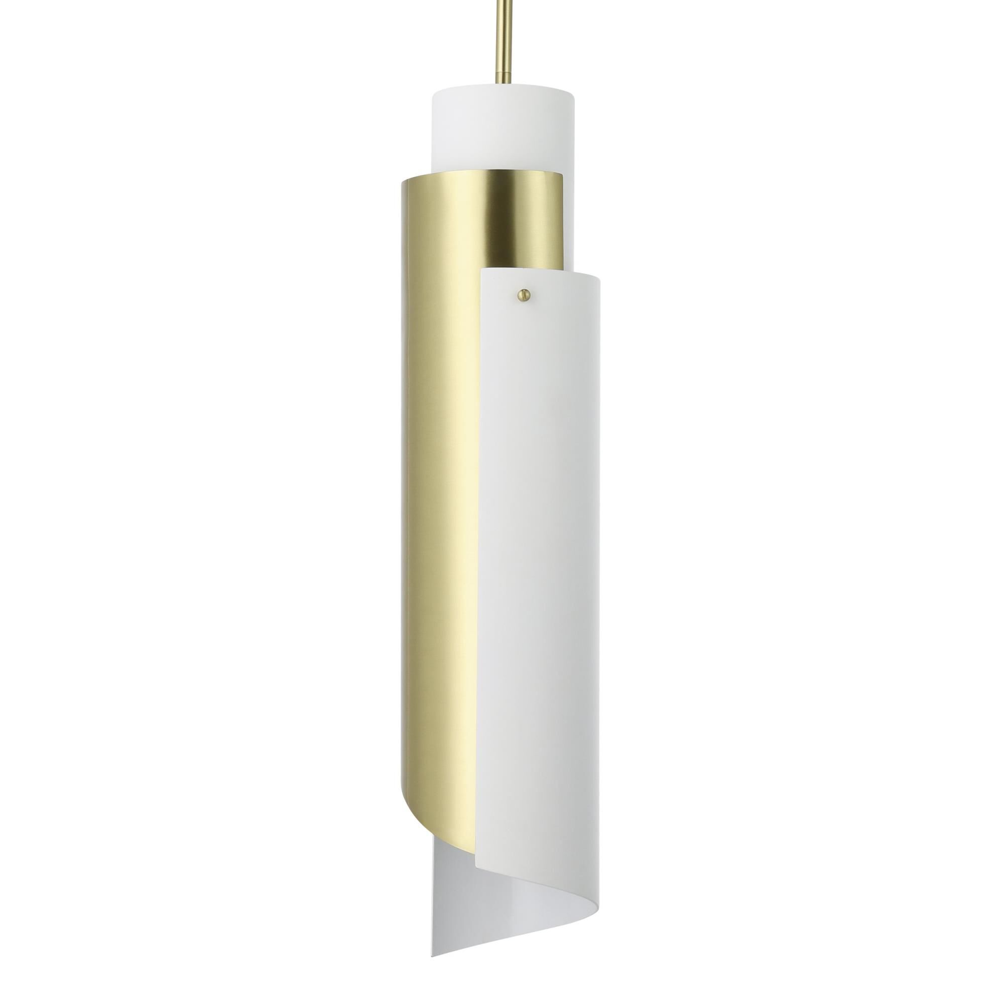 Shown in Brushed Gold finish and Brushed Gold, Matte White shade