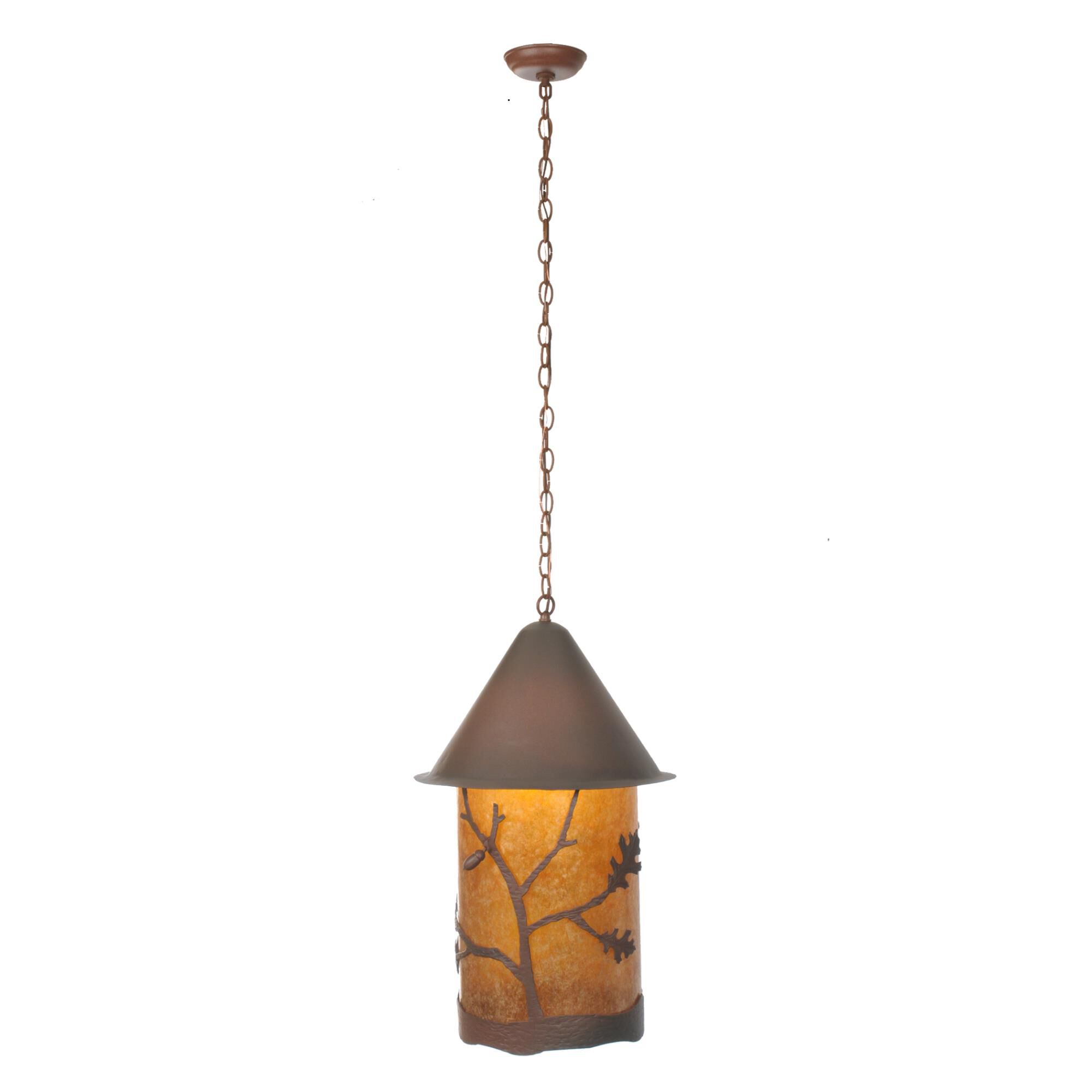 Shown in Rust-Wrought Iron finish and Amber Mica glass