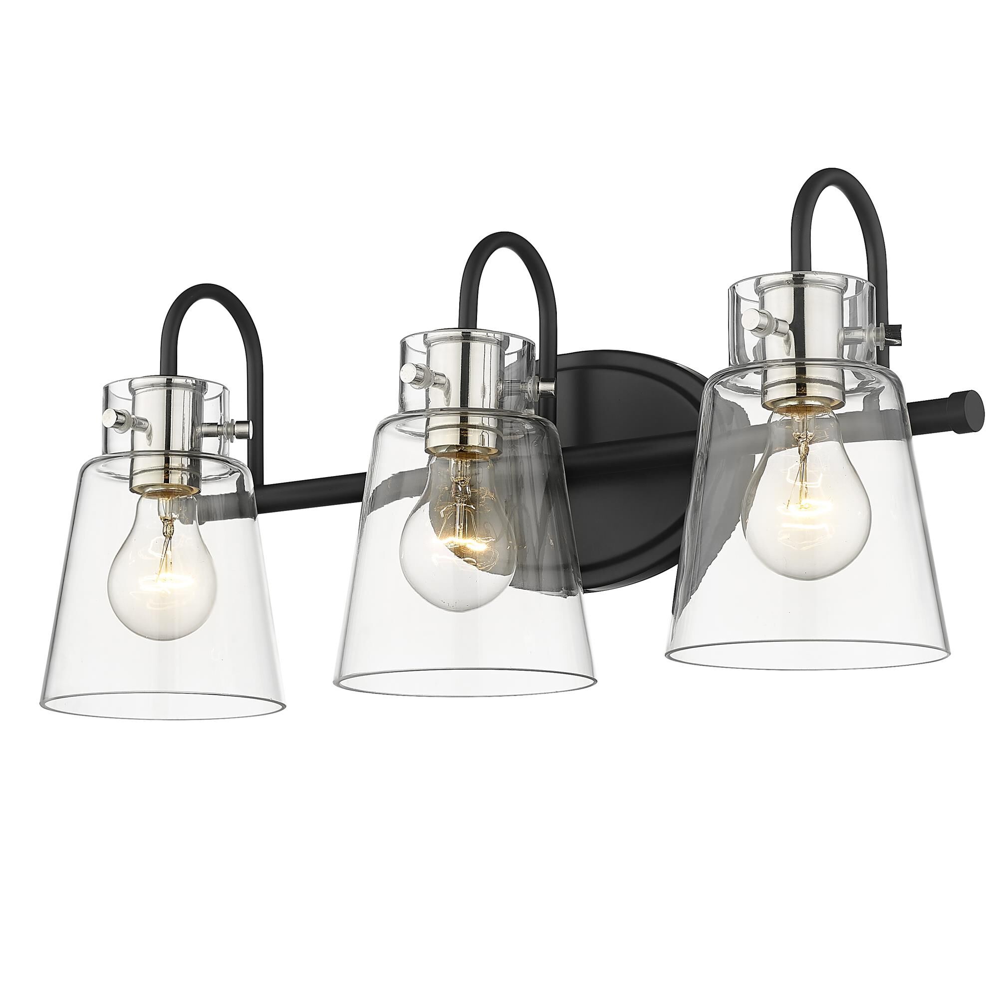 Shown in Matte Black And Polished Nickel finish and Clear Glass shade
