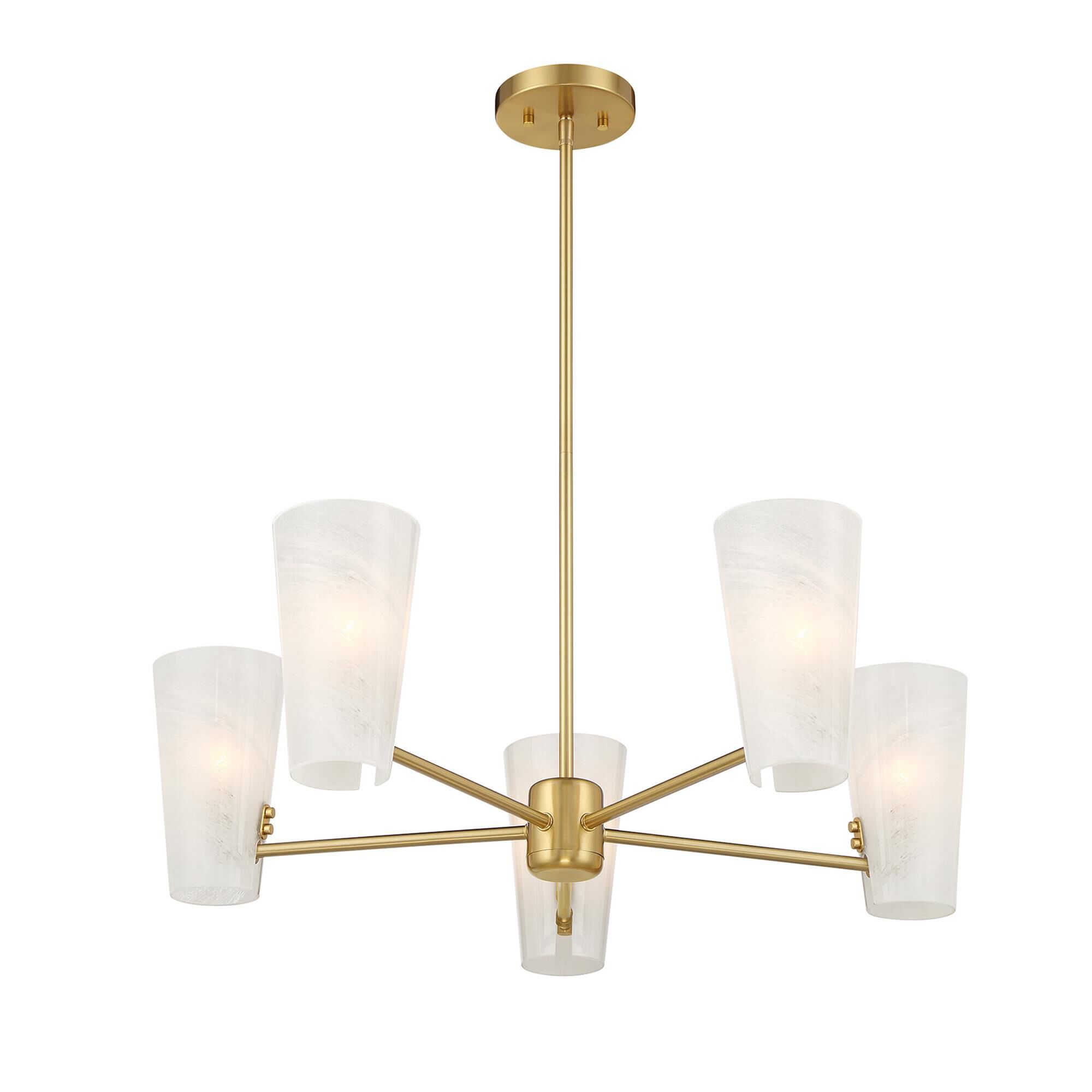 Shown in Natural Brass finish and White Strie glass