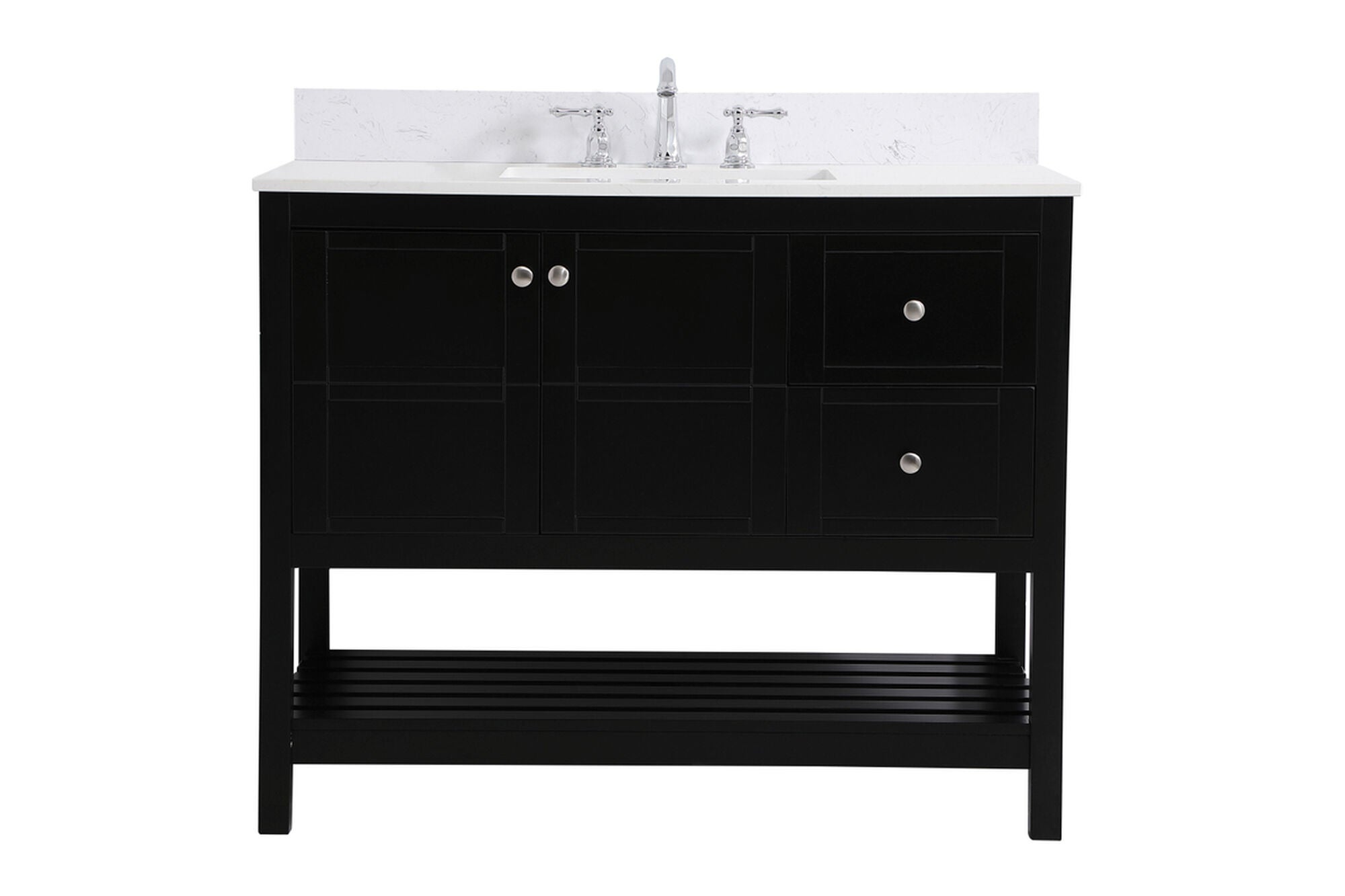 Shown in Black And Brushed Nickel With Calacatta Quartz finish
