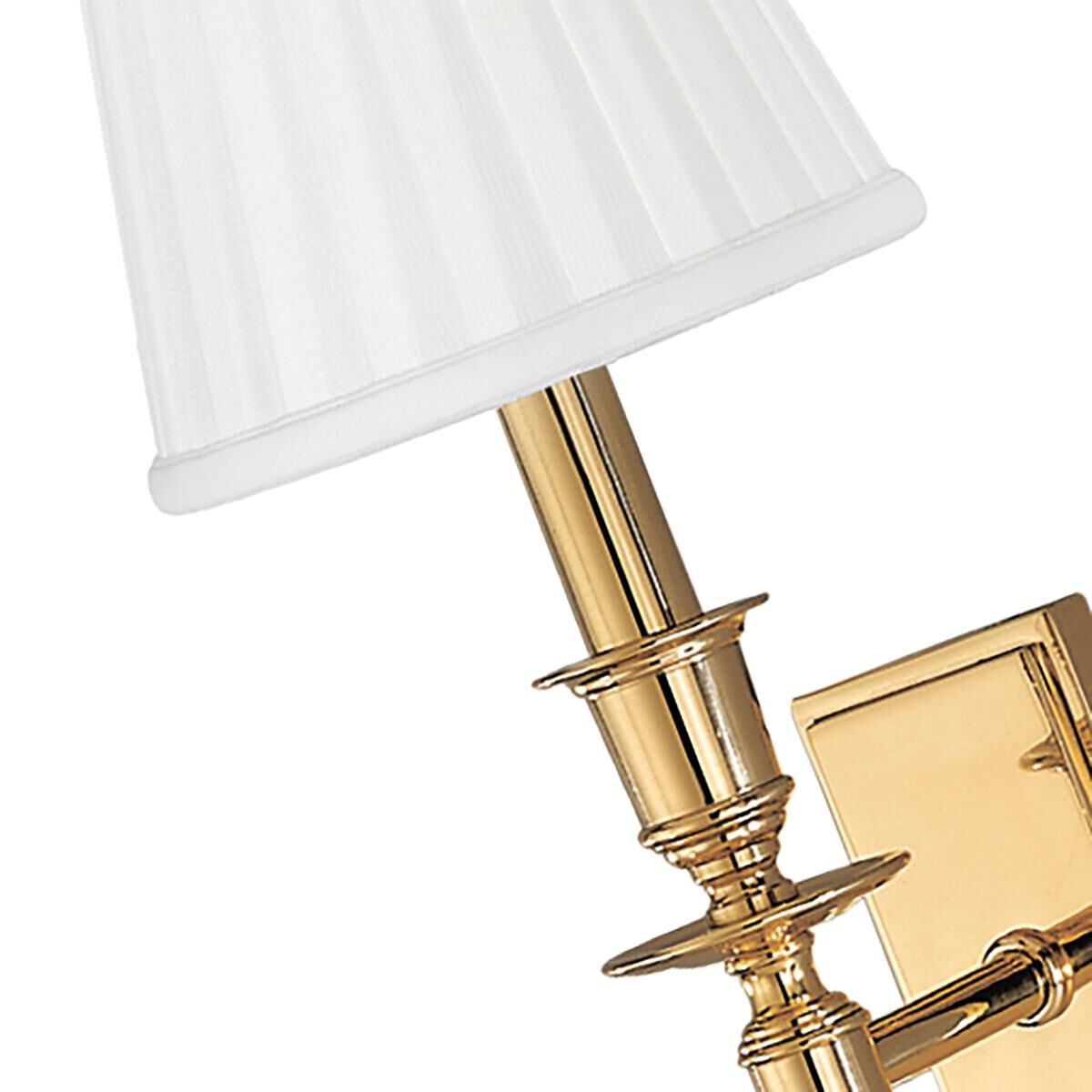 Shown in Polished Brass finish and Off White Faux Silk shade