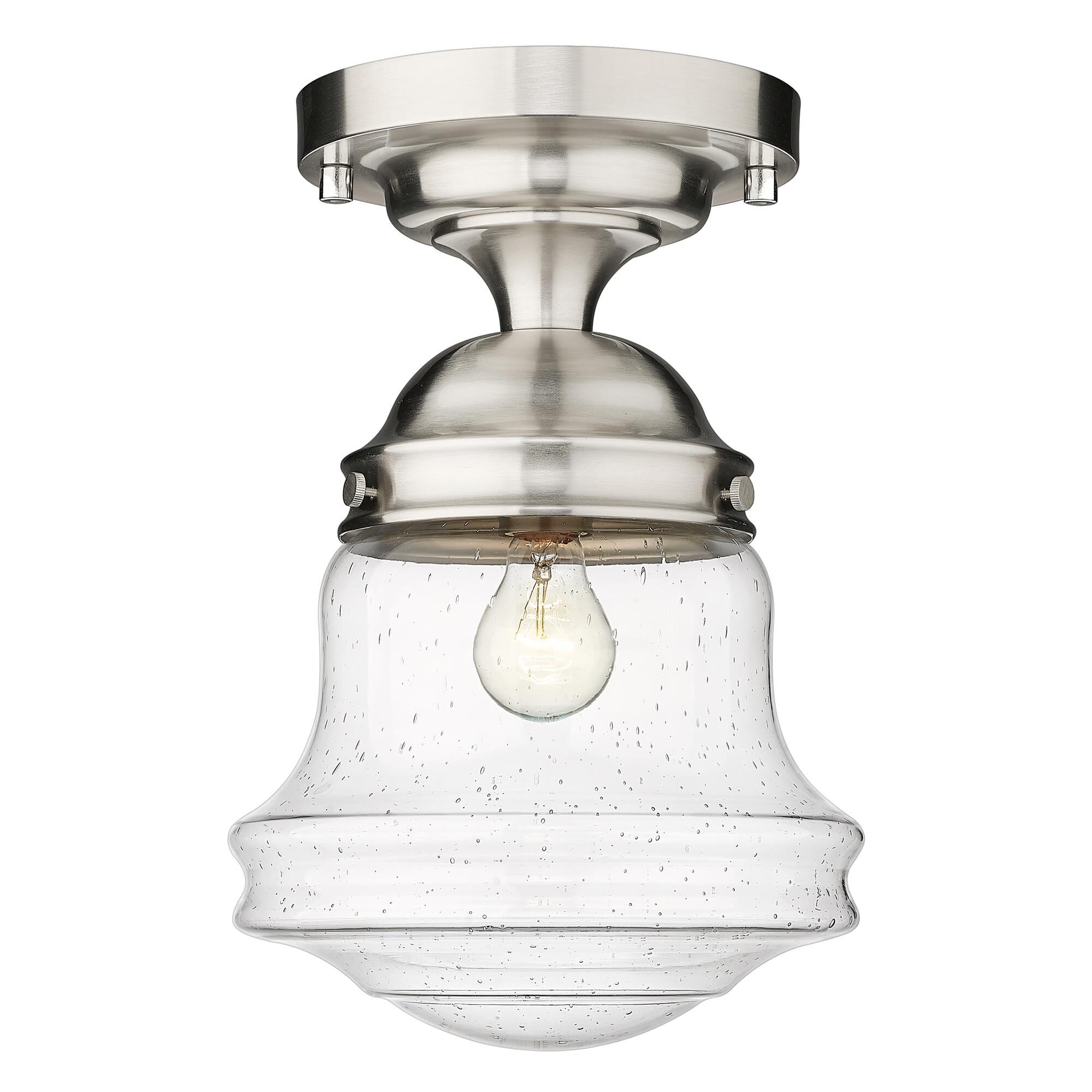 Shown in Brushed Nickel finish and Clear Seedy glass