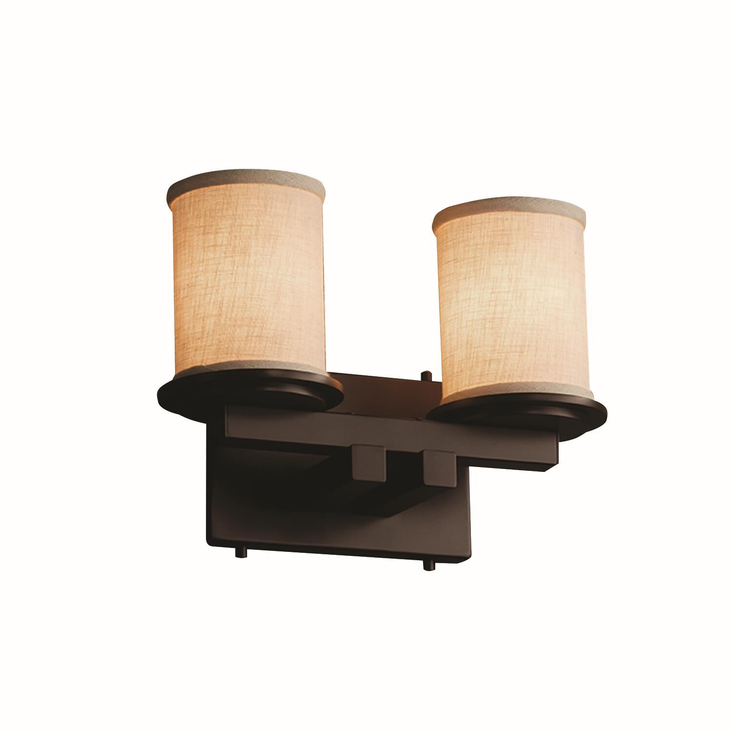 Shown in Dark Bronze finish and Cream Woven Fabric shade and Cylinder with Flat Rim accent
