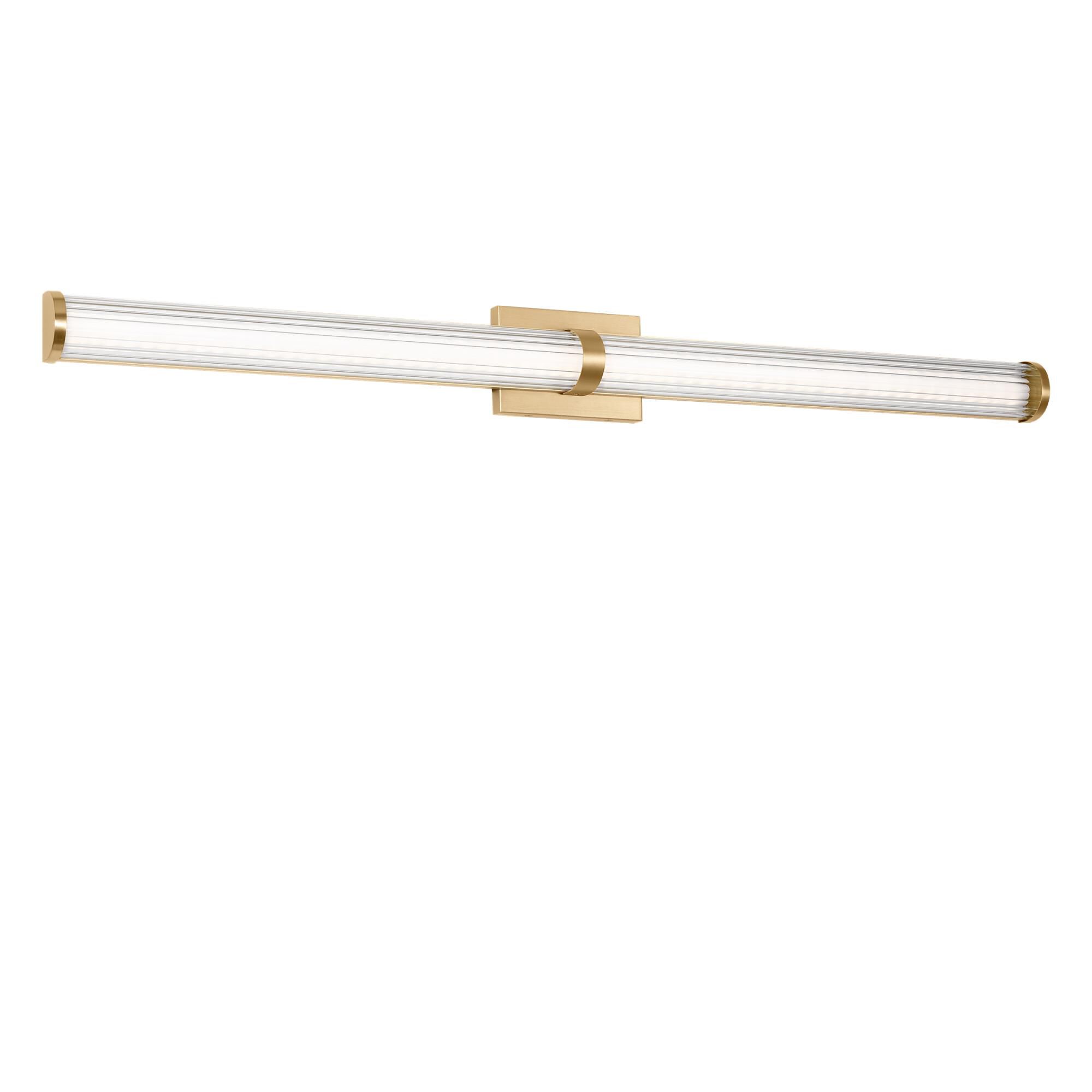 Shown in Satin Brass finish and Clear Stripes glass