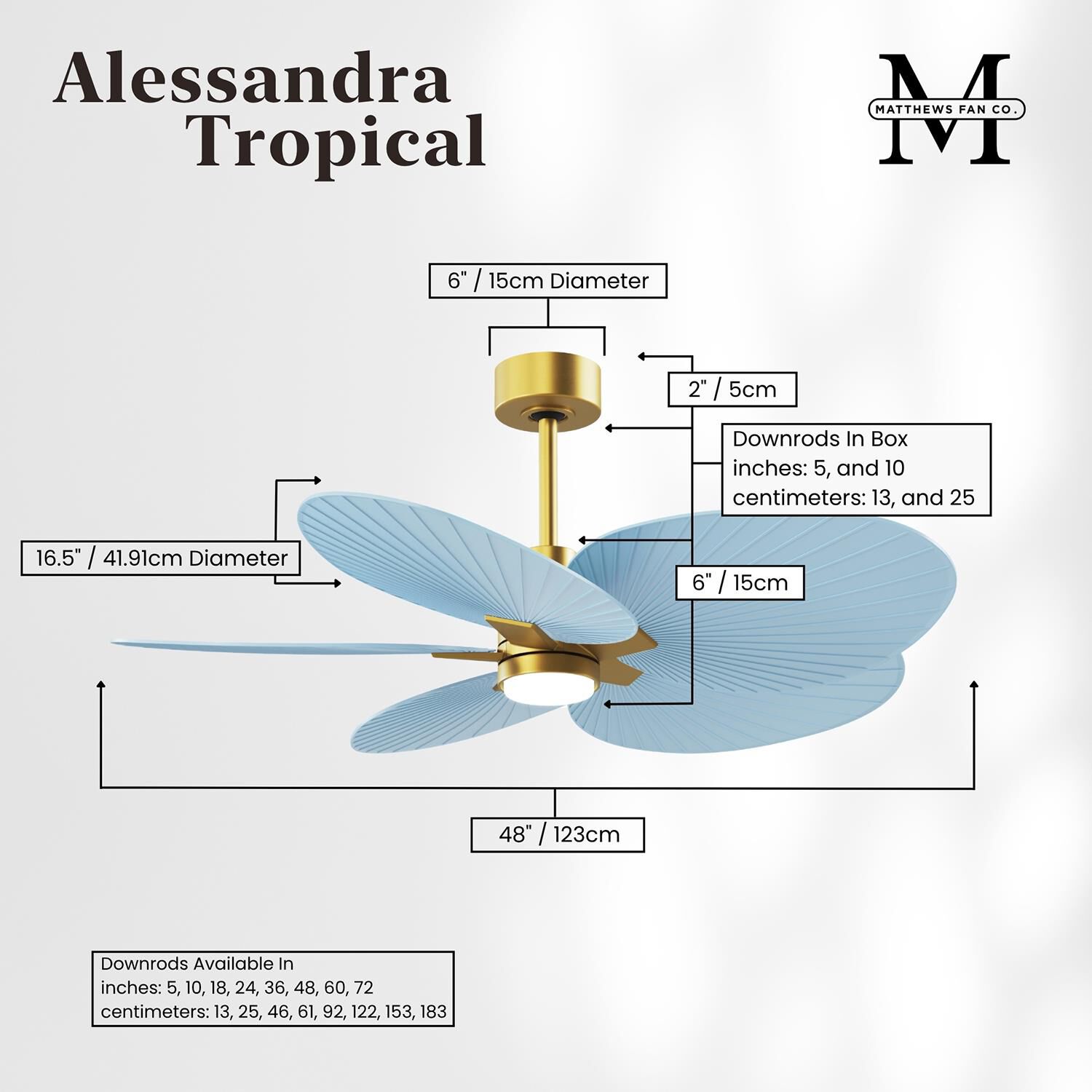 Alessandra Tropical Outdoor Rated 48 Inch Ceiling Fan with Light Kit by Matthews Fan Company