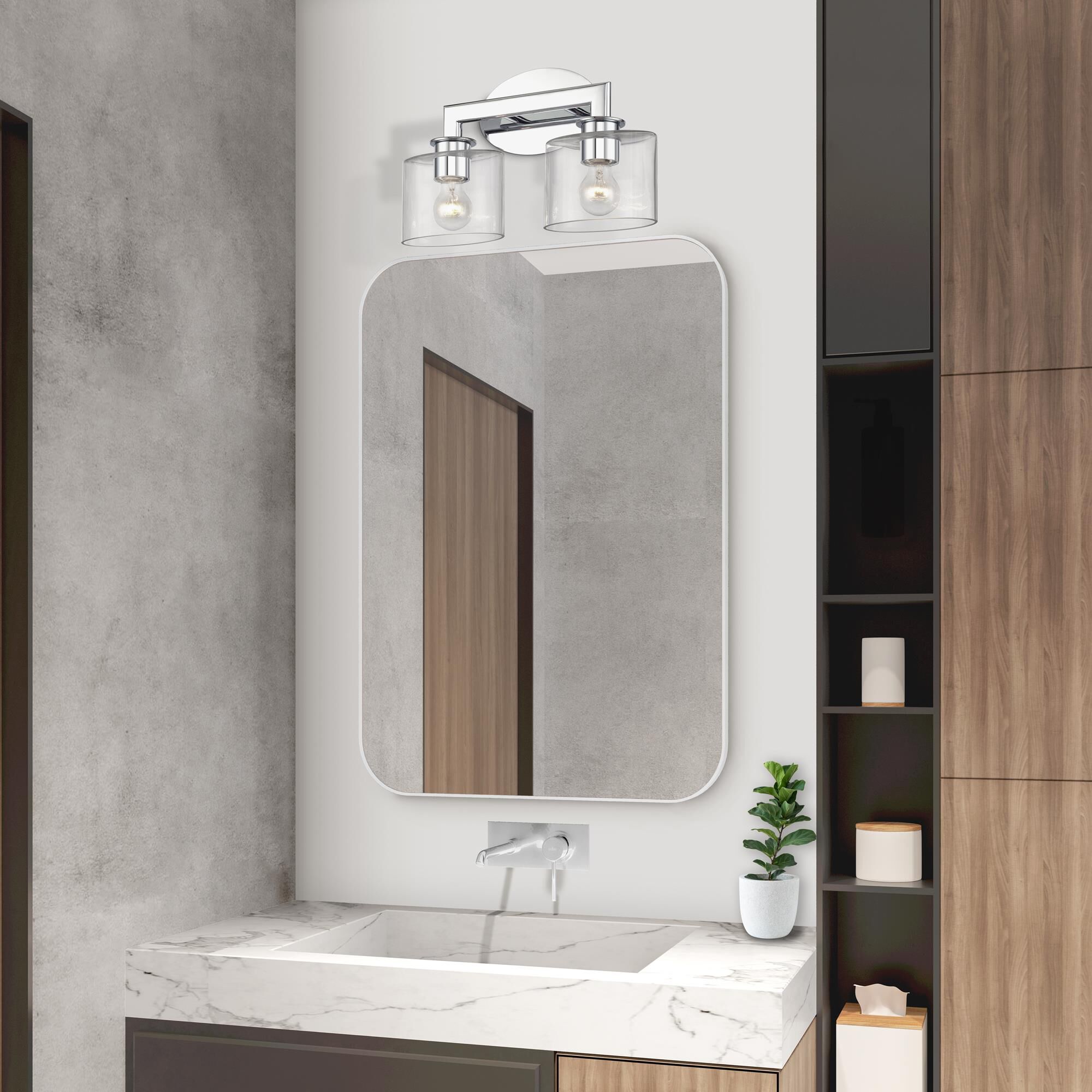 Shown in Polished Chrome finish and Mouth Blown Clear glass