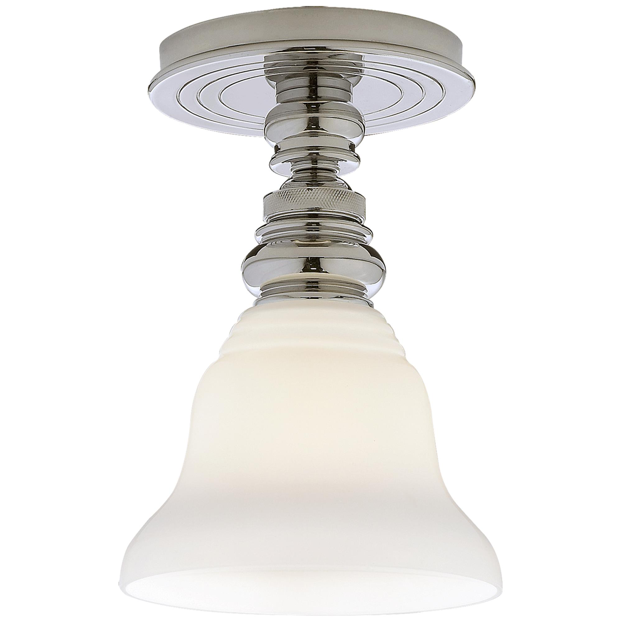Shown in Polished Nickel finish and White glass