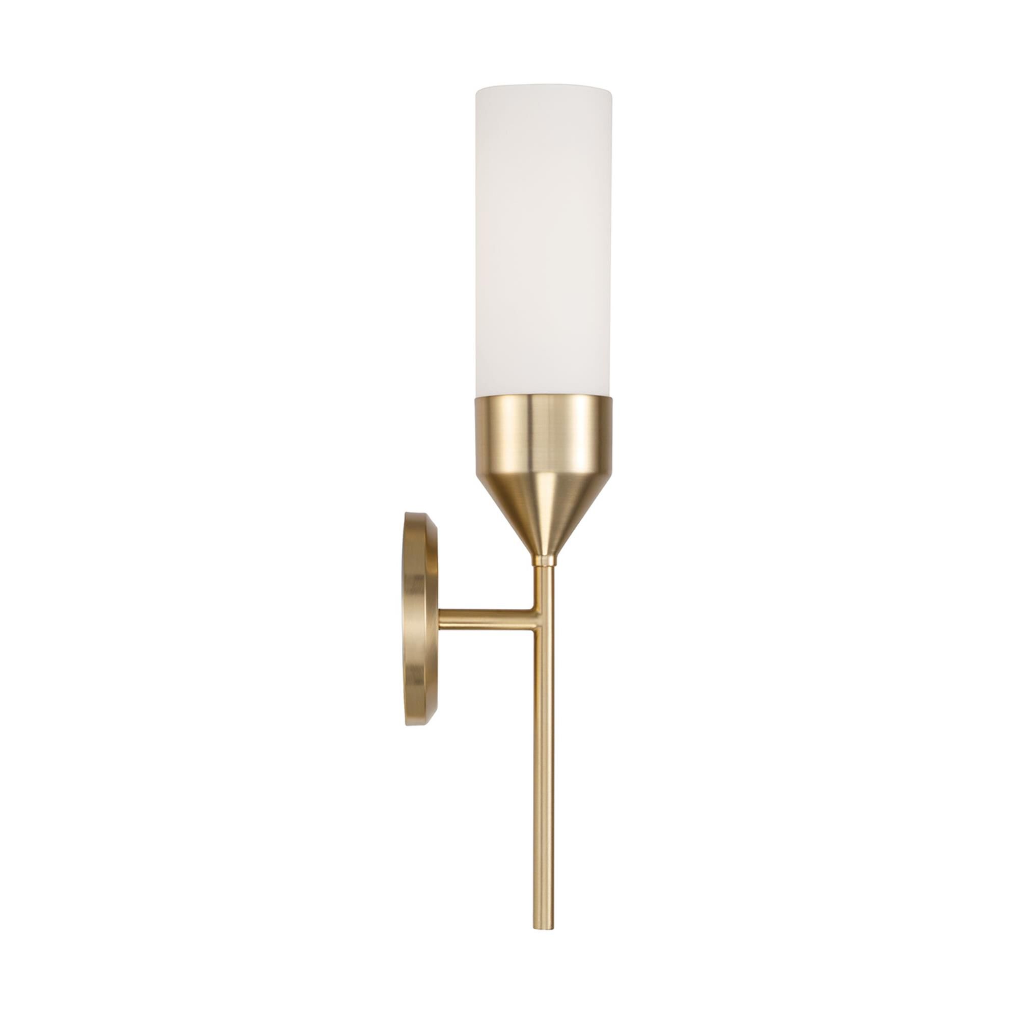 Shown in Matte Brass finish and Soft White glass