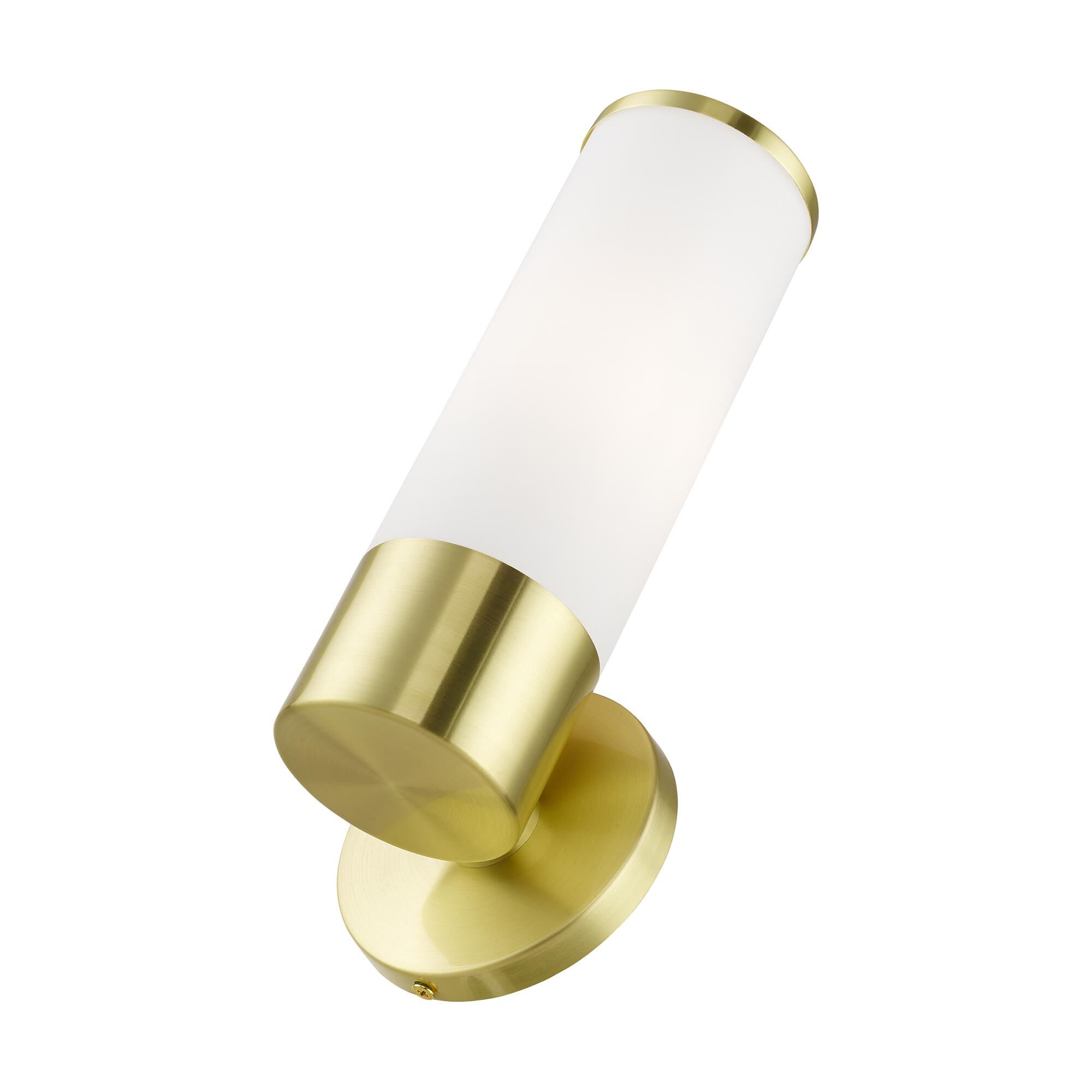 Shown in Satin Brass finish and Hand Blown Satin Opal White Twist Lock glass