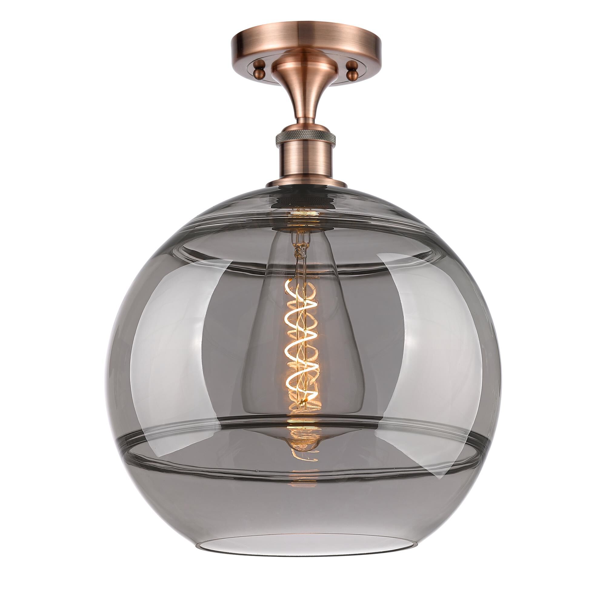 Shown in Antique Copper finish and Light Smoke glass