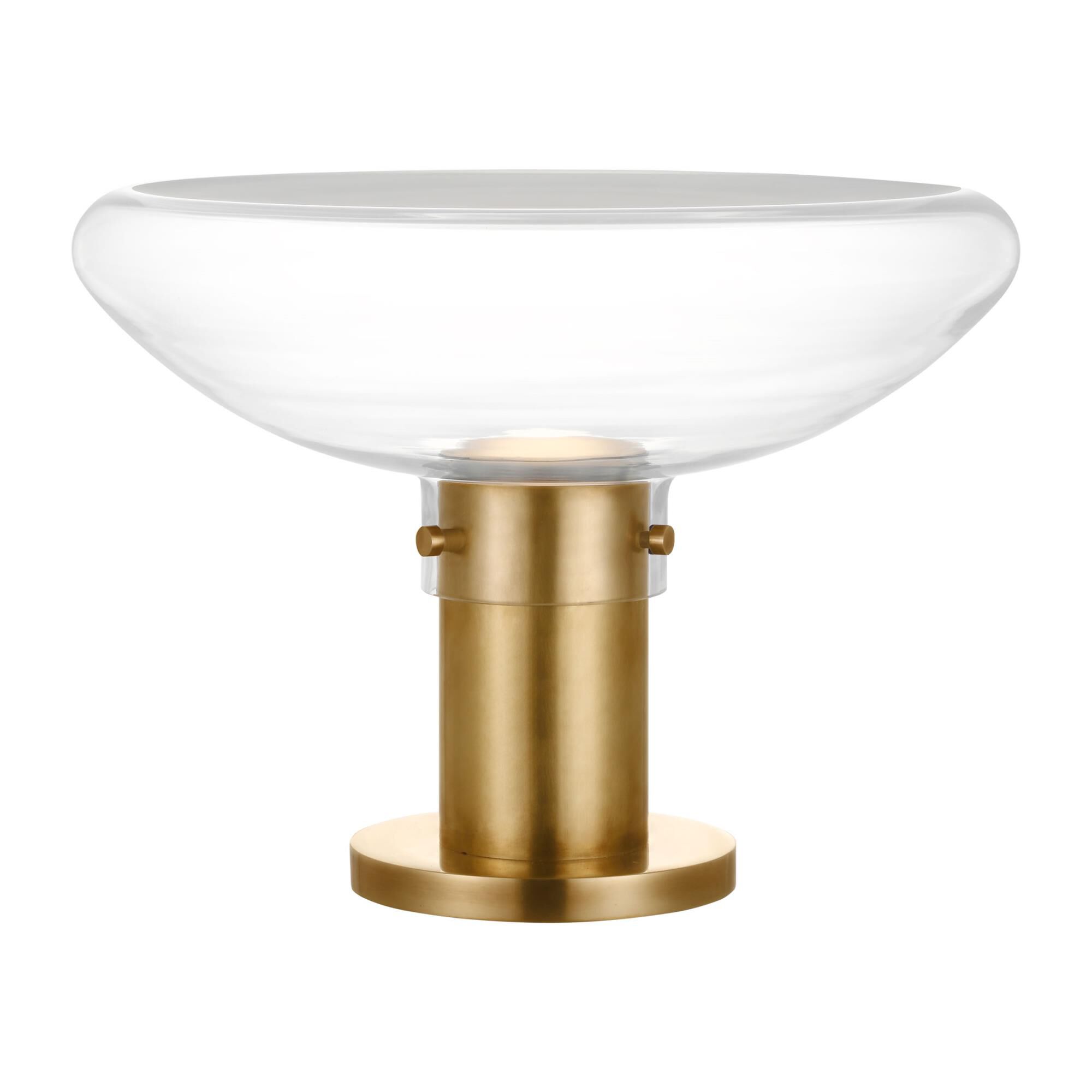 Shown in Hand-Rubbed Antique Brass finish and Clear glass