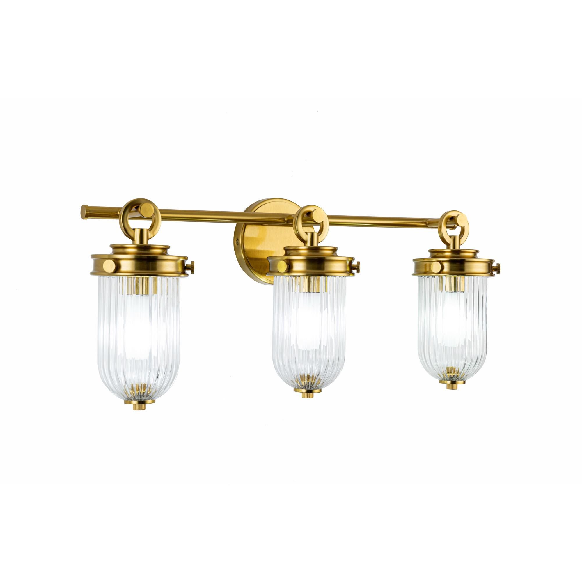 Shown in Vintage Brass finish and Ribbed glass