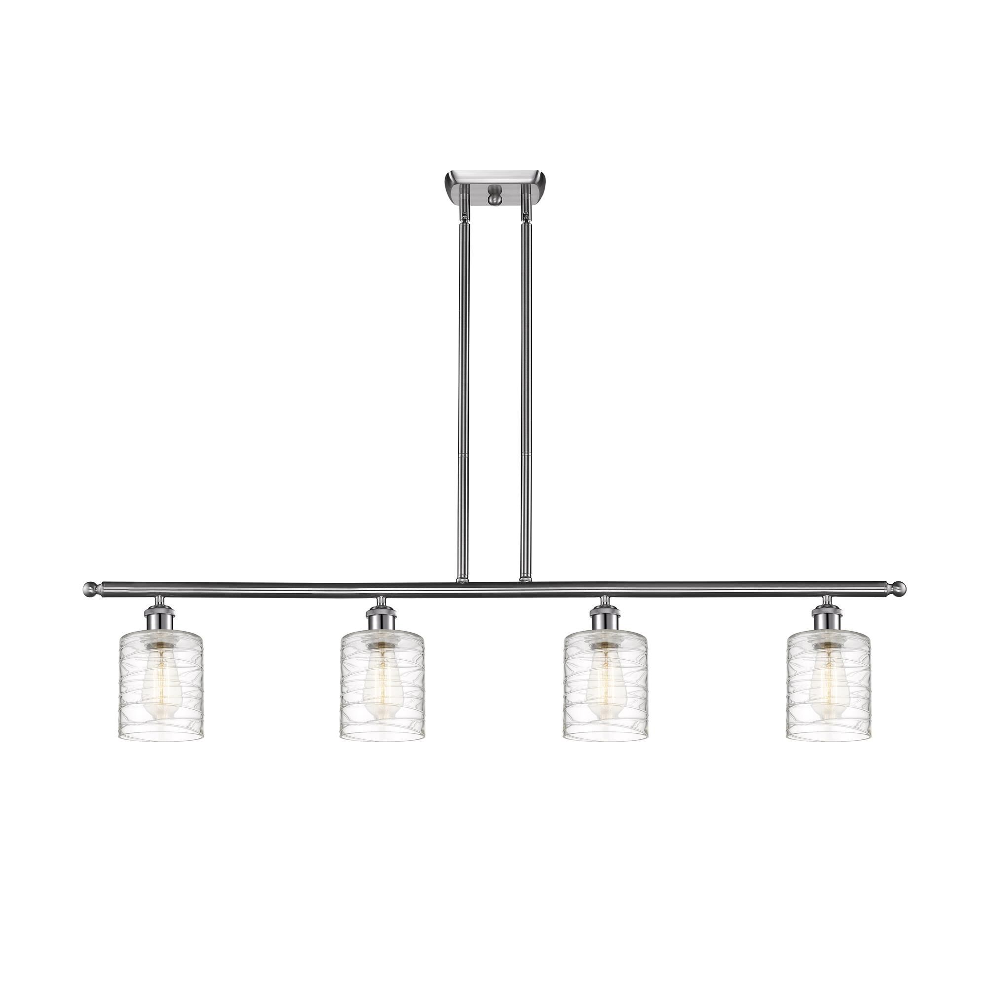 Shown in Brushed Satin Nickel finish and Deco Swirl Cobbleskill glass