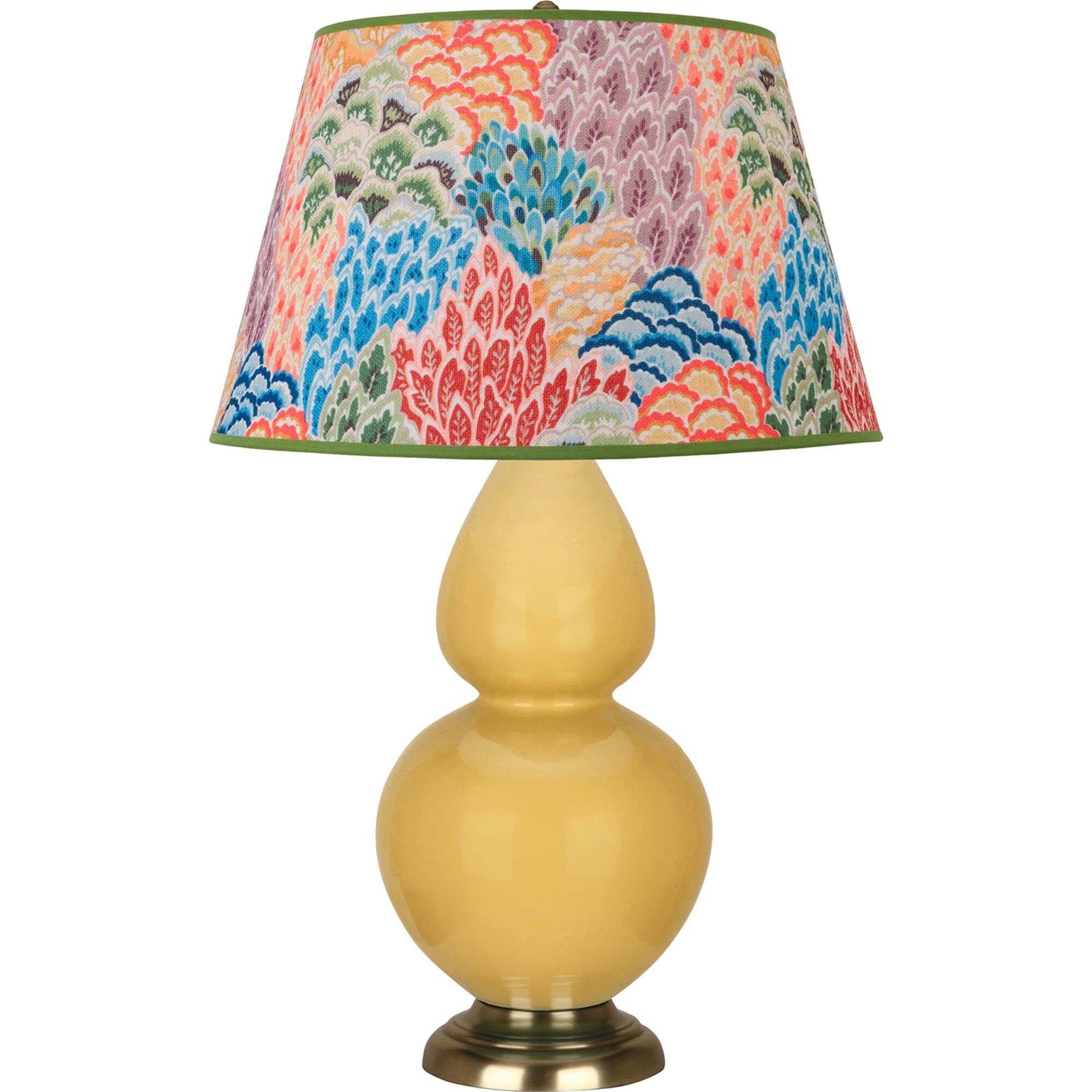 Shown in Sunset Yellow finish and Multicolor shade and Antique Brass accent
