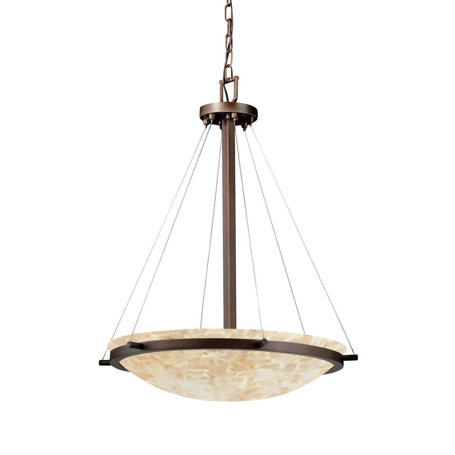 Shown in Dark Bronze finish and Alabaster Rocks glass and Round Bowl (ALR) shade