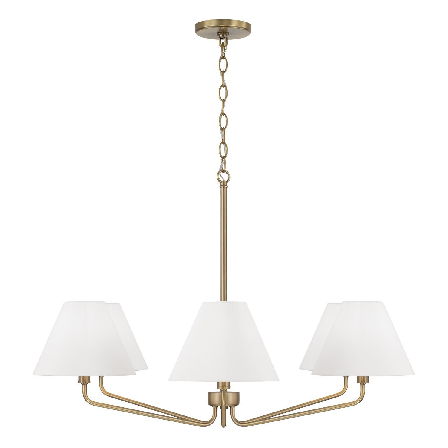 Shown in Aged Brass finish and White Fabric shade